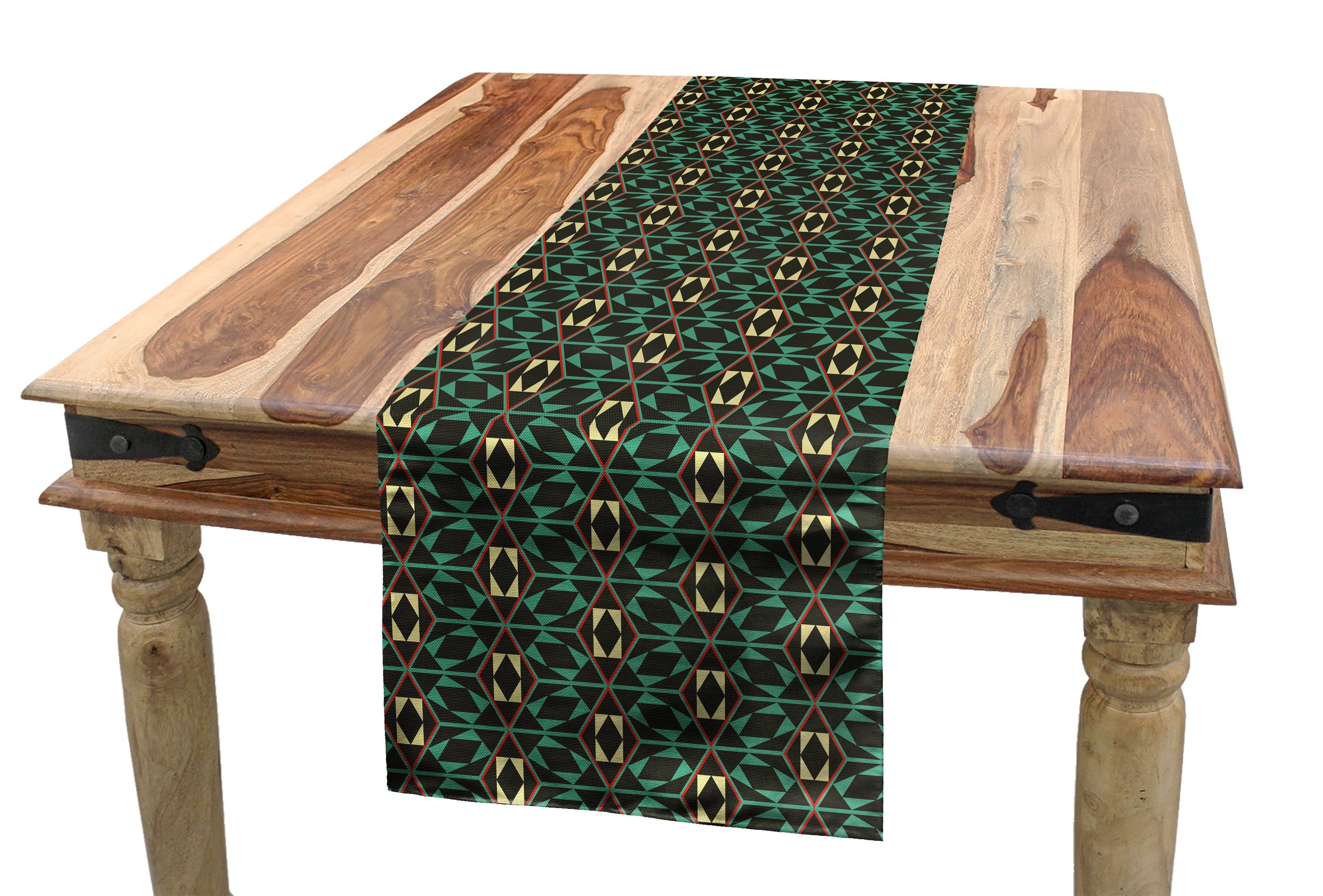 Abakuhaus Tischläufer Esszimmer Küche Rechteckiger Geometrisch Tischläufer, Dekorativer Mosaik-Zusammensetzung