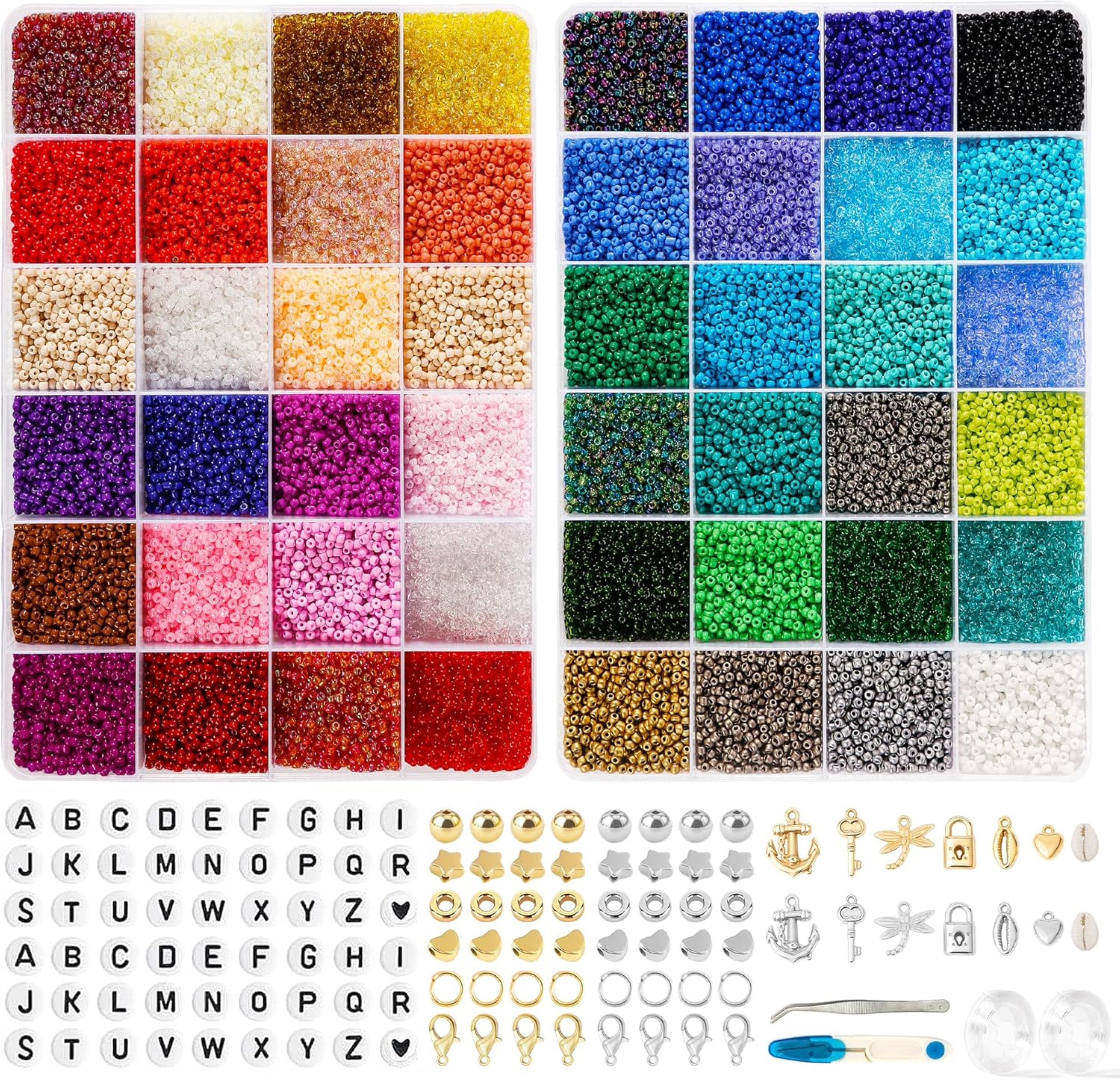 SUOOMAC Perlenarmband Set DIY Armband Bastelset Perlen Set 2mm (DIY Perlen Bastelset, 40000-tlg., 40.000 bunte Perlen mit umfangreichem DIY Zubehör), XXL Set mit 48 Farben und vielseitigem Zubehör
