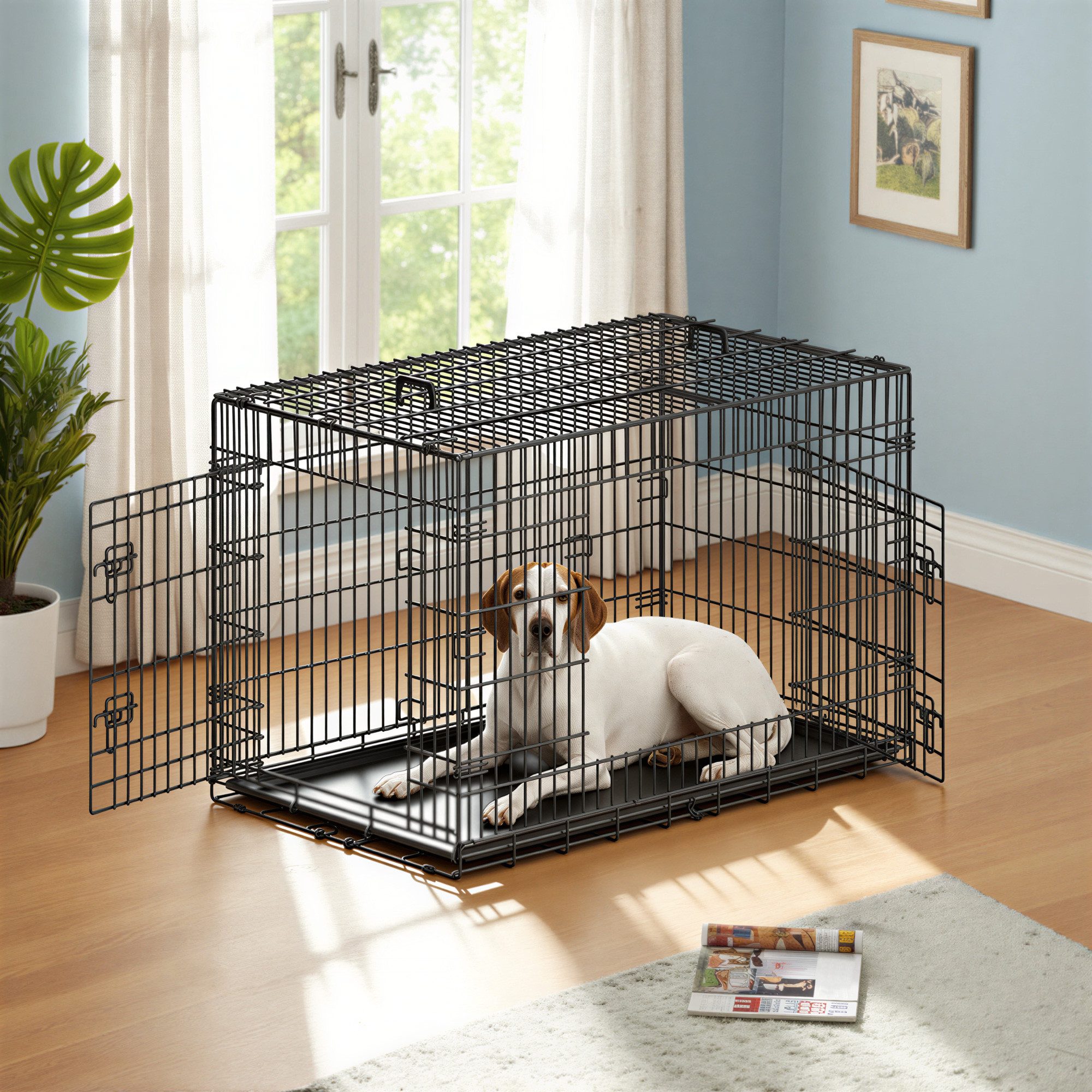 FEANDREA Tiertransportbox, Hundebox 2 Türen, 122 x 74,5 x 80,5 cm