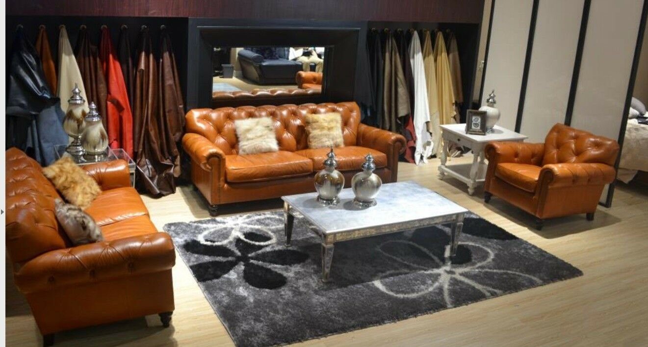 3+2+1 Luxus Garnitur Sofagarnitur JVmoebel Europe Made in Chesterfield-Sofa Modern, Braune Chesterfield