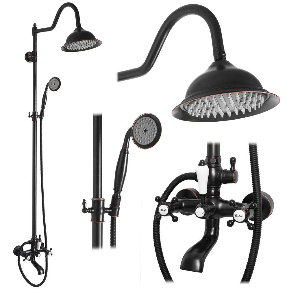 wohnwerk.idee Duschsystem Dusche Antik Retro Gold Matt Schwarz Regendusche günstig online kaufen