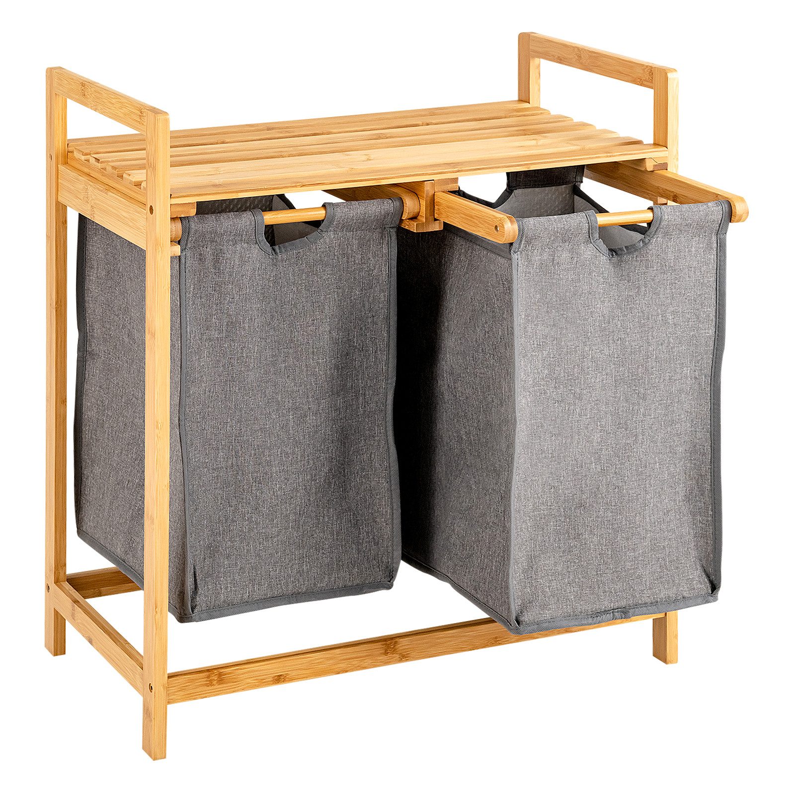 COSTWAY Wäschekorb, 2 Fächer Bambus, mit Ablage, ausziehbare Wäschesäcke günstig online kaufen