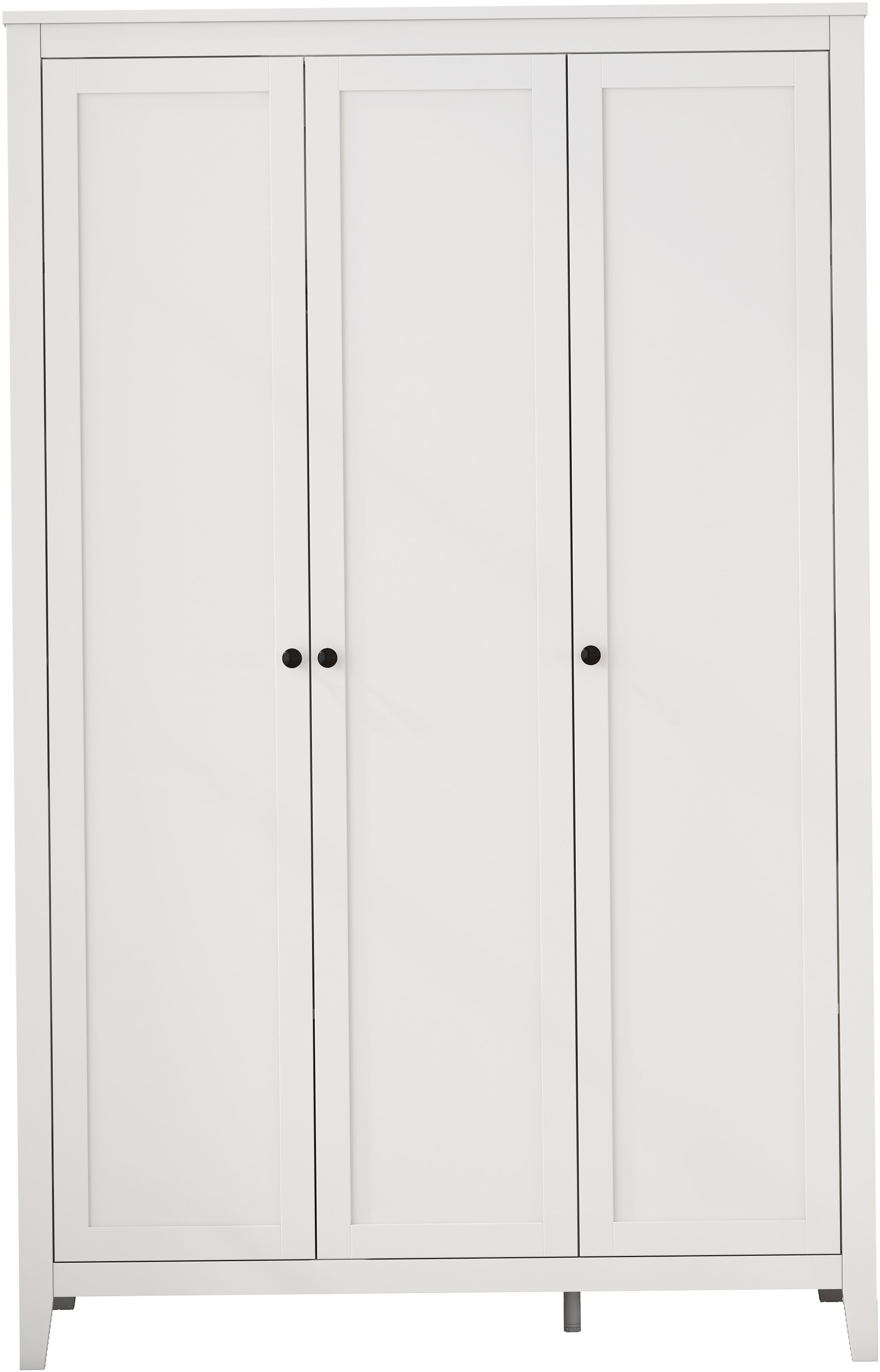 OTTO home Kleiderschrank Borkum Schlafzimmerschrank Garderobe Landhaus Bestseller weiß (hochwertige schwarze Griffe aus Metall) Schlafzimmerschrank mit 6 Böden und Kleiderstange, 3 Türen