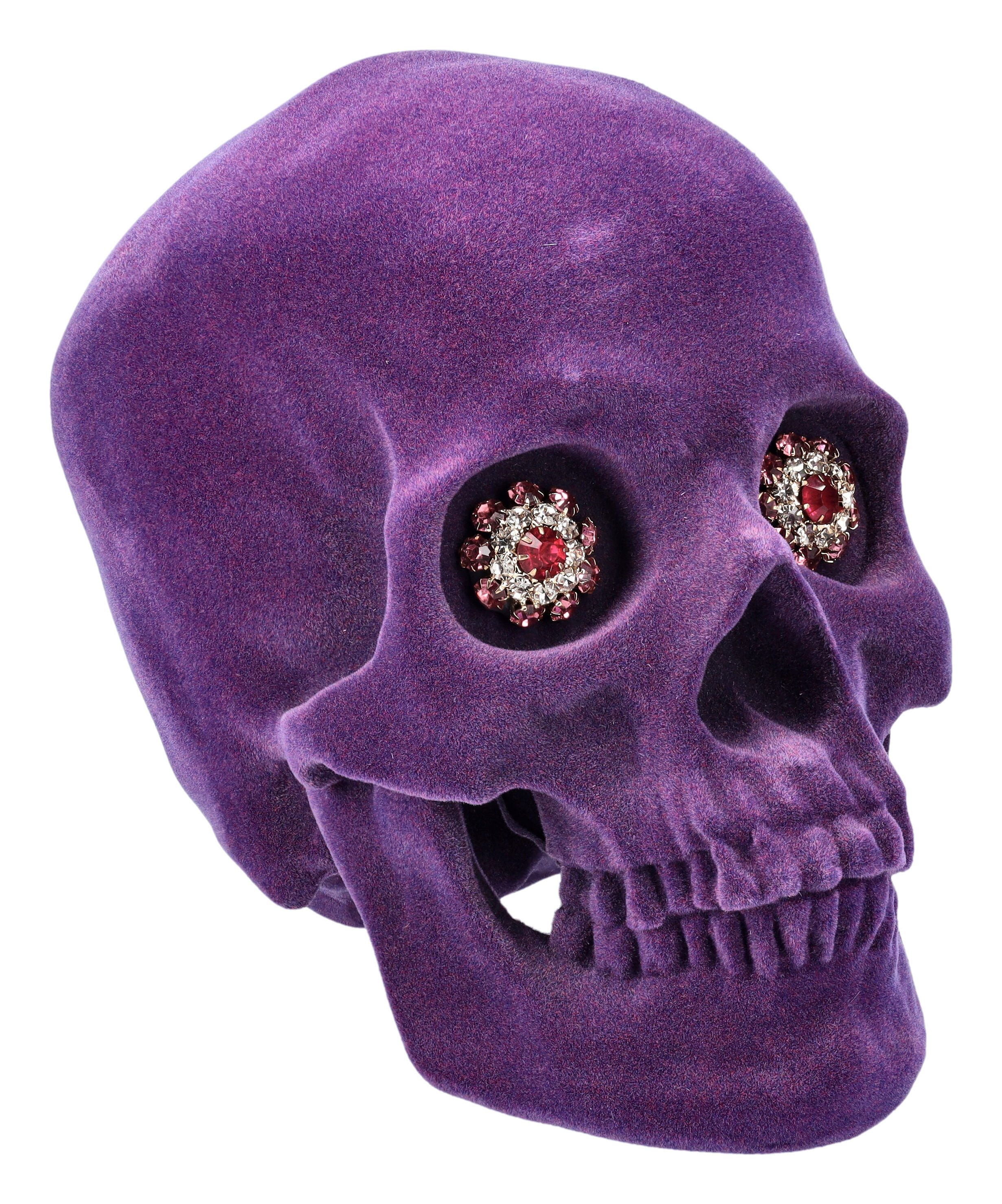 Figuren Shop GmbH Dekofigur Totenkopf Lila Velours - Jewelled Gaze - Fantasy Gothic Totenschädel