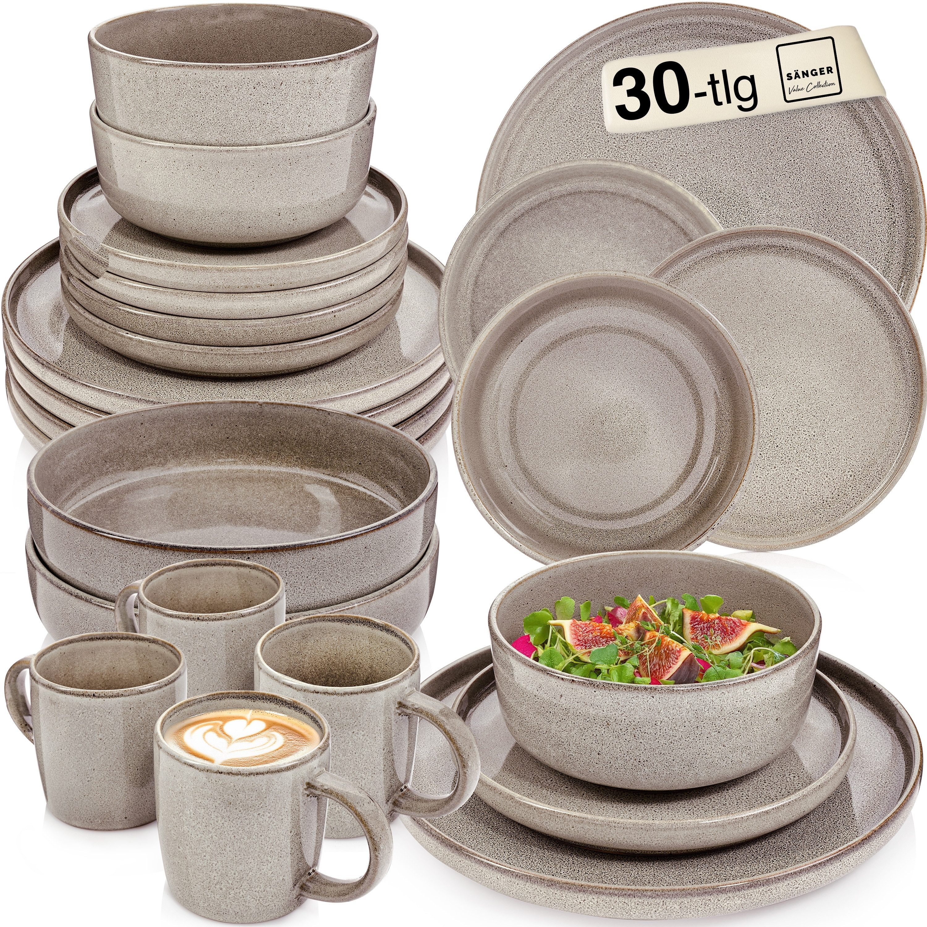 SÄNGER Tafelservice Kairo (30-tlg), 6 Personen, Steingut, Комбинированное обслуживание Kairo Clay, Handmade, VALUE COLLECTION