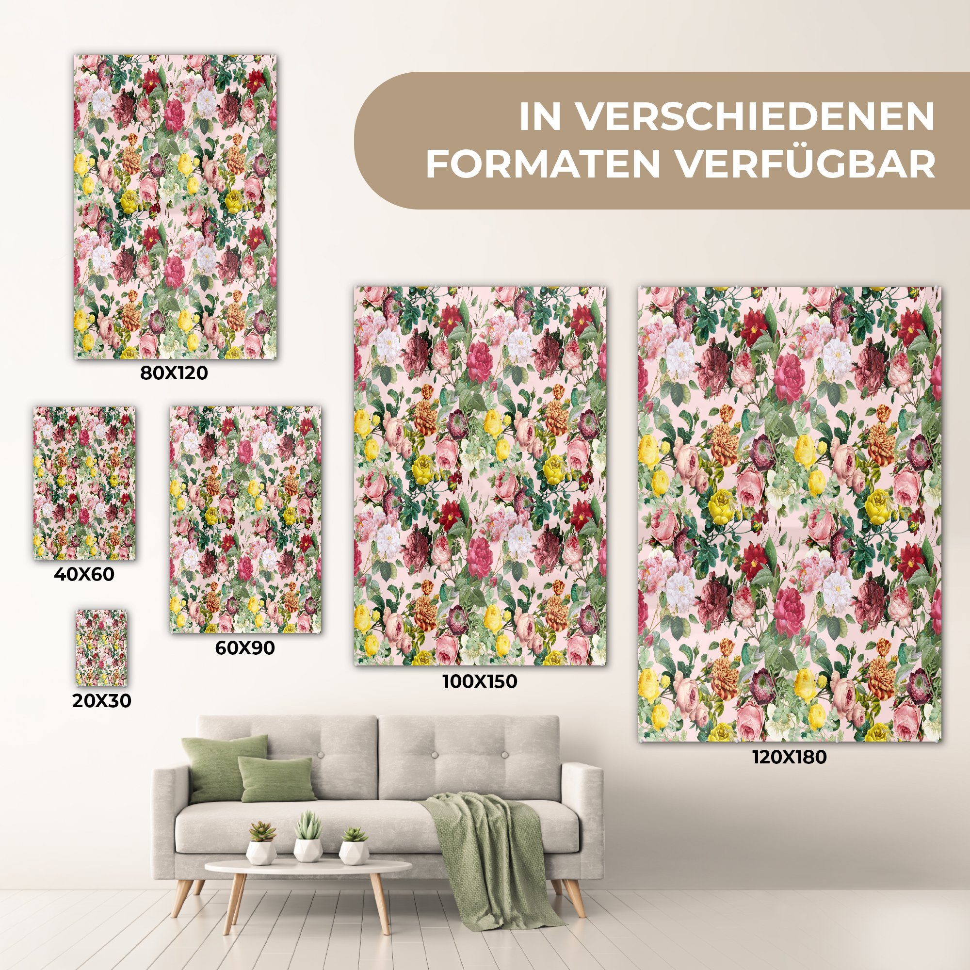 Glas Rosa, Foto - Glasbilder (1 MuchoWow auf Wandbild Glas - - Bilder - Blumen Acrylglasbild Wanddekoration St), - Rosen auf