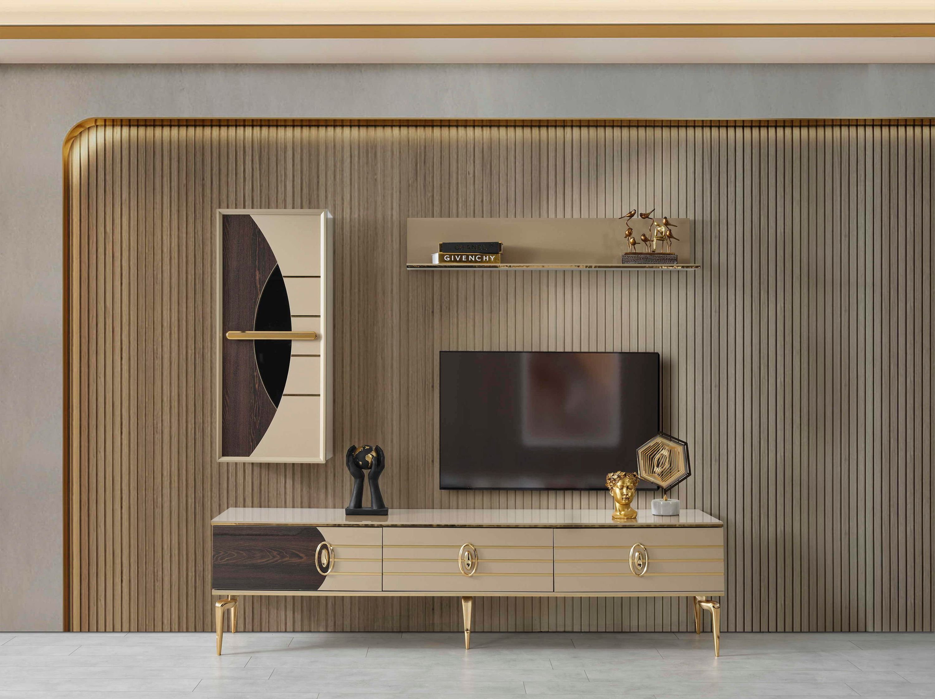 Villa Möbel TV-Wand Saros Gold, (Lowboard mit Hängeelementen), hergestellt in der Türkei, hochwertig verarbeitet.