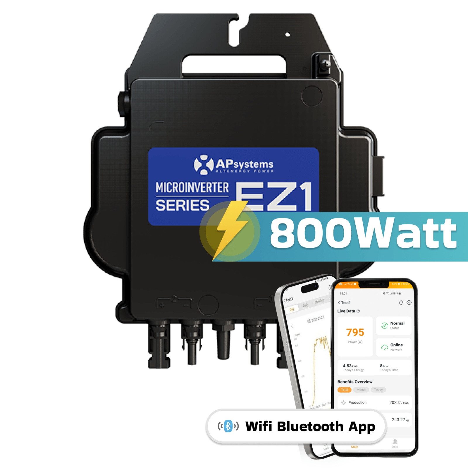 SUNNIVA Wechselrichter AP Systems Mikro-Wechselrichter 800 W EZ1-M-EU für Balkonkraftwerk, (IP67 wetterfest, Plug-&-Play Installation, 2 MPPT, Bluetooth & WIFI, Micro Inverter)