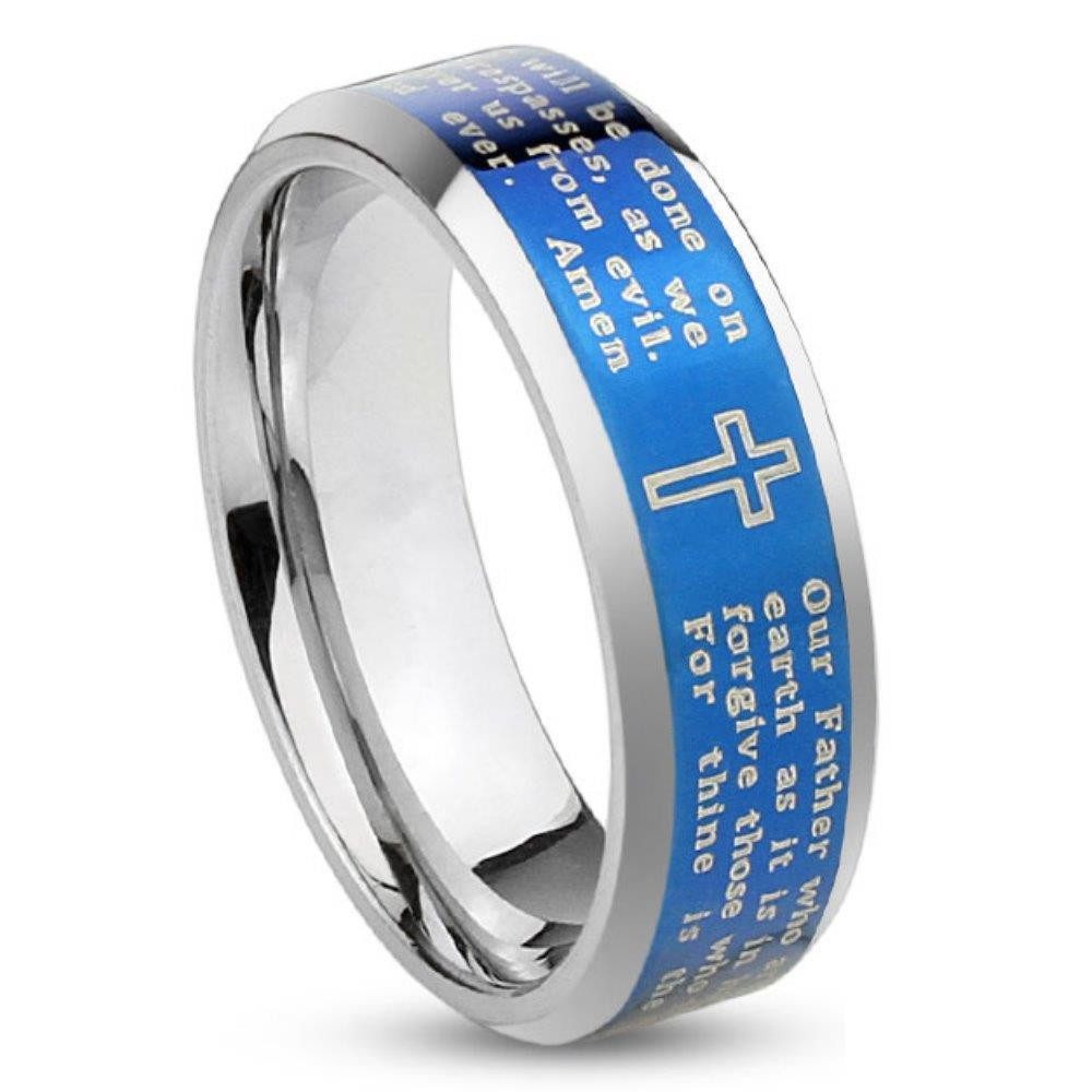 BUNGSA Fingerring 67 (21.3) Ring Gebetstext und Kreuz Silber aus Edelstahl Herren (Ring, 1-tlg), Männer – Bild 2 von 5