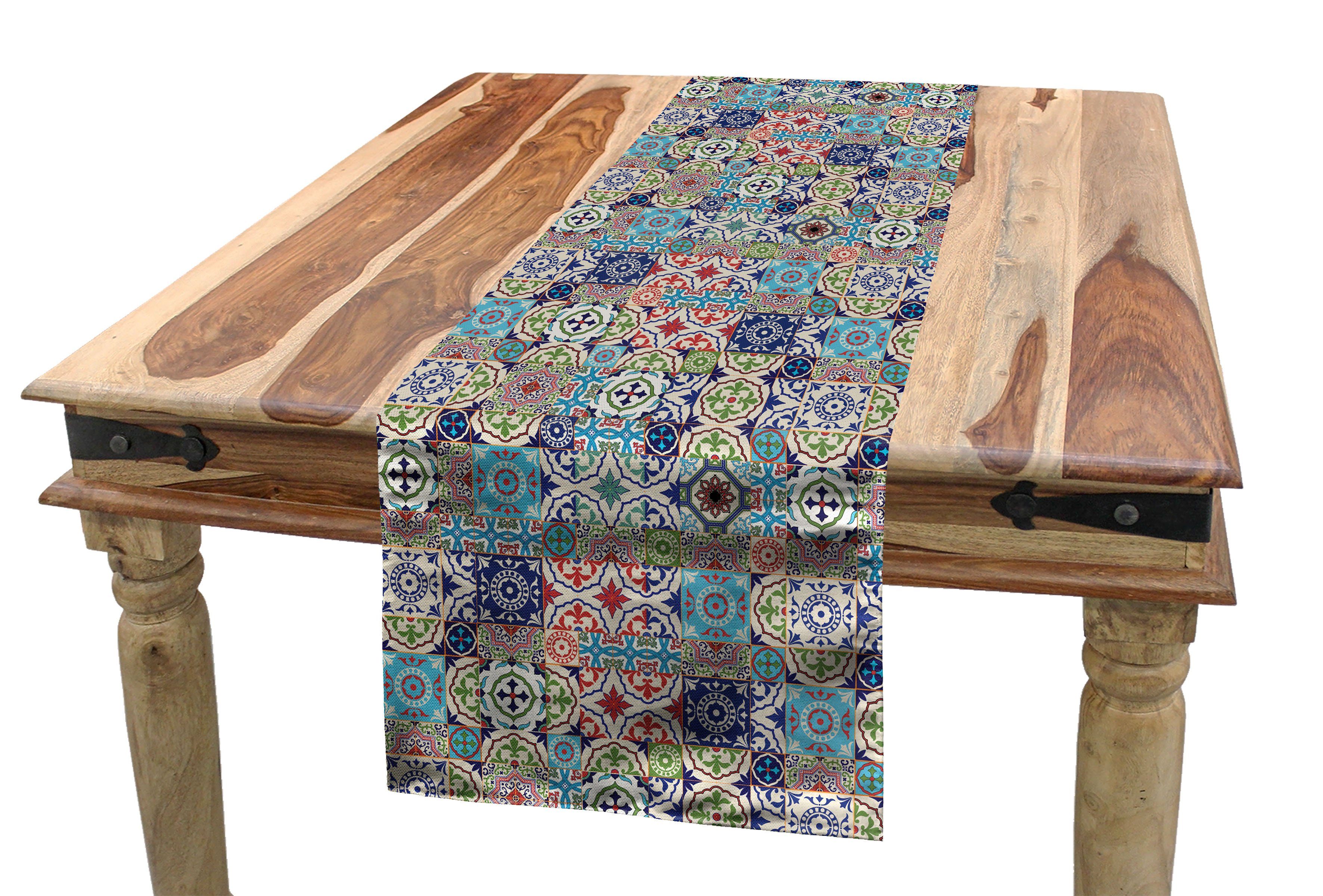 Abakuhaus Tischläufer Esszimmer Küche Rechteckiger Dekorativer Tischläufer, marokkanisch Komplexe Floral Design
