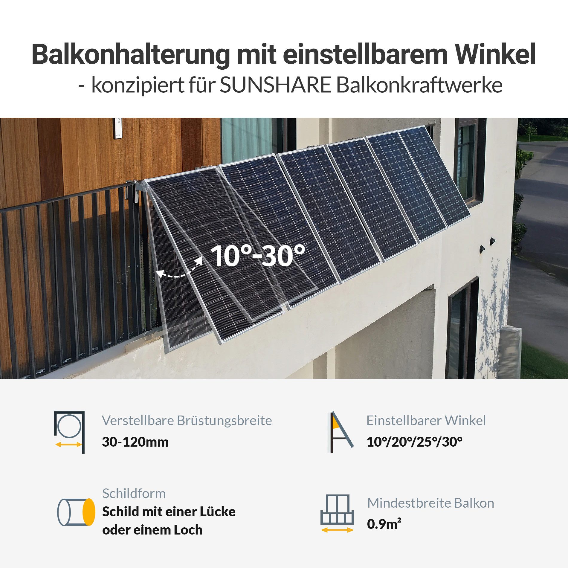 Sunshare Solarmodul Ray Lite 400/800W Module mit MC4-Adapterkabel und Universalhalterung, 800 W, Monokristalline N-Typ TOPCon, (Solarmodul-Set), Kompakte N‑TOPCon‑Module mit verstellbarer Balkonhalterung