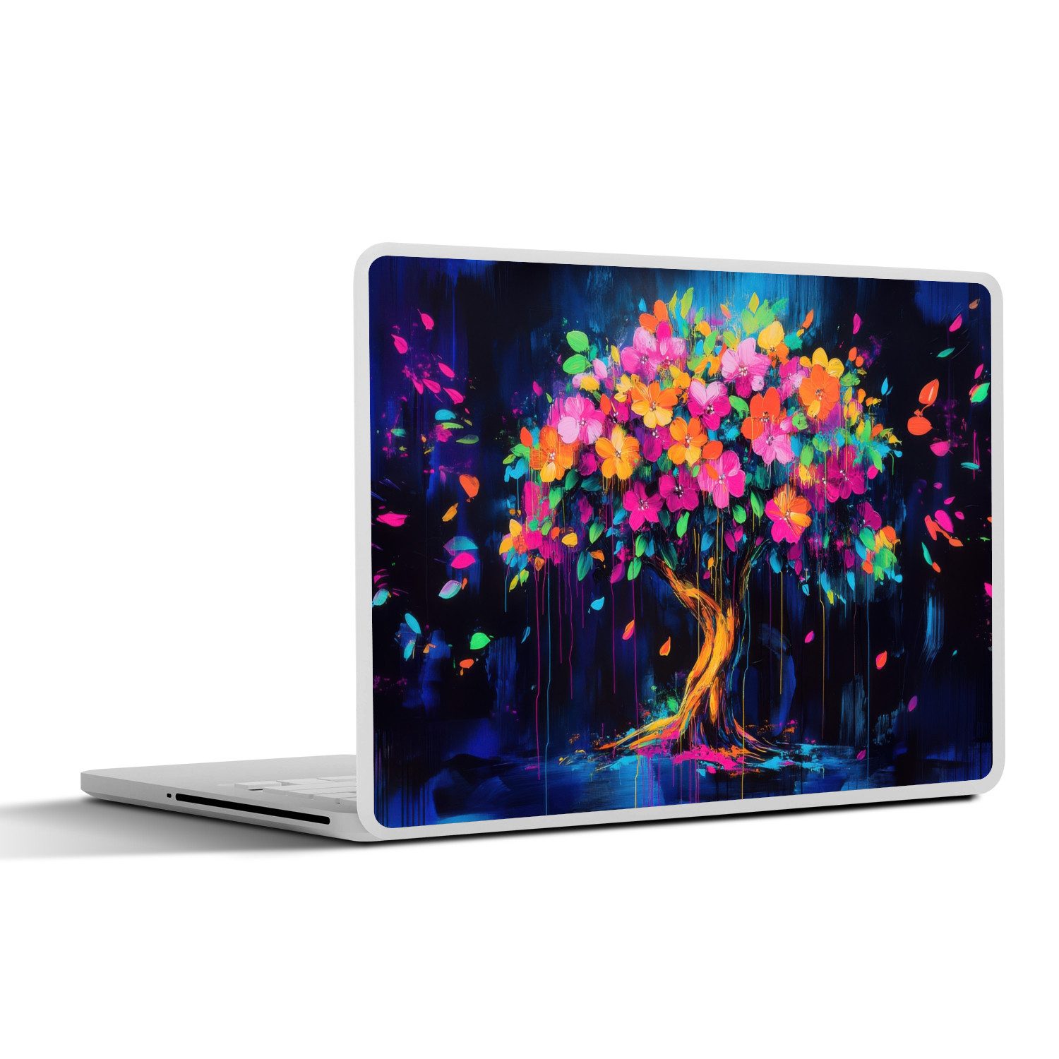 MuchoWow Laptop-Aufkleber Baum - Blumen - Magisch - Farbig, (1tlg), Laptop Folien Cover, Aufkleber, Sticker, Schutz vor Kratzern, 30x21 cm
