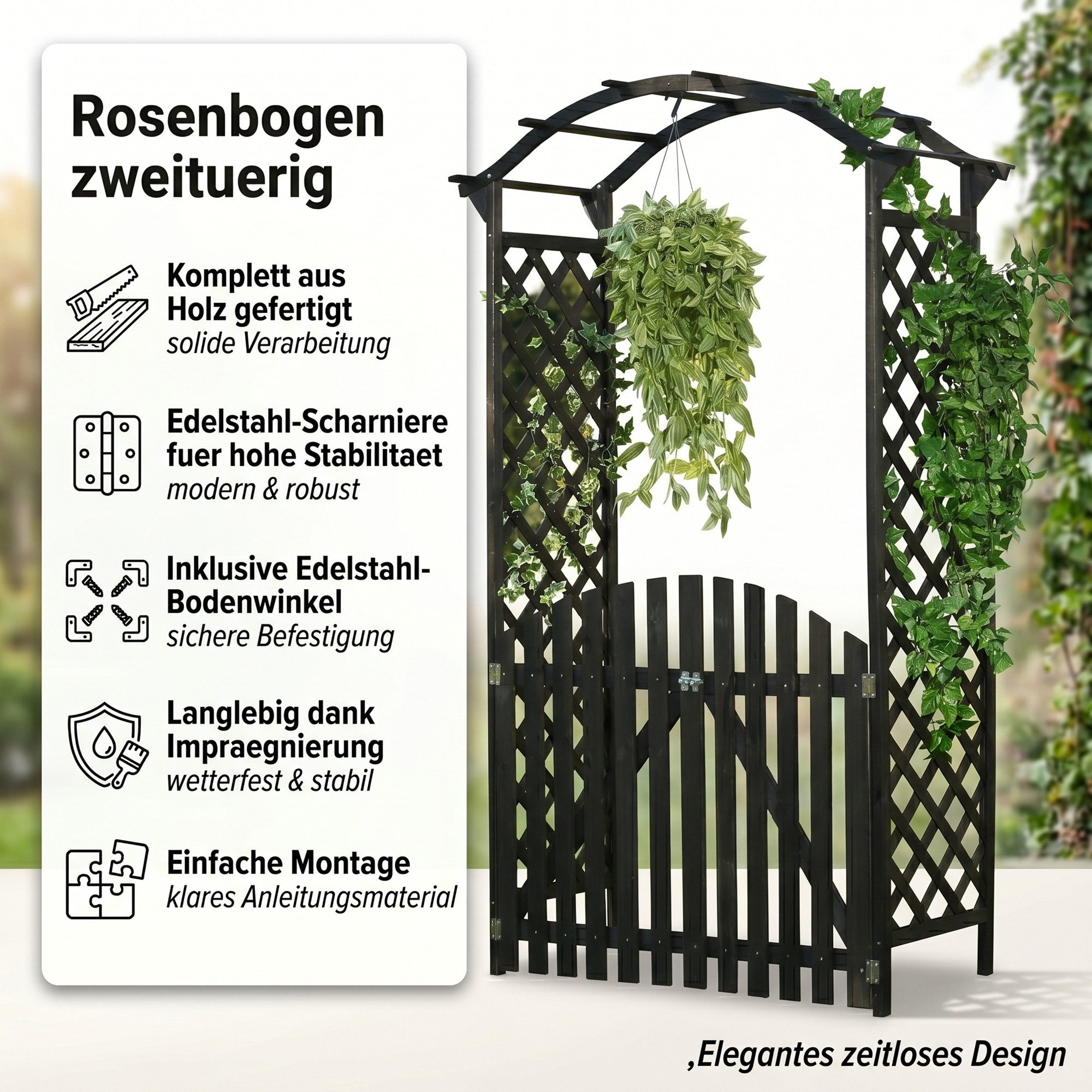 Mucola Rosenbogen Rosenbogen mit Tür Spalier Rankgitter Torbogen Rankhilfe Rankgestell Stück, Rosenbogen, Edelstahl-Scharniere