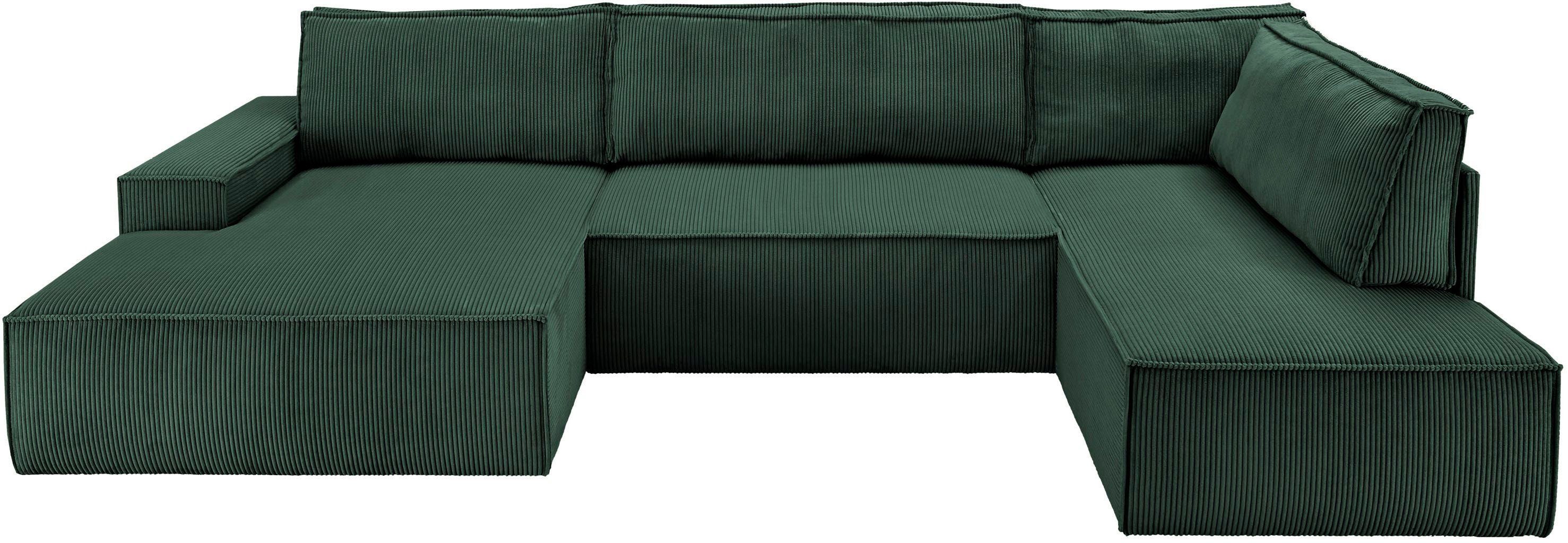 Home affaire Wohnlandschaft SHERWOOD XXL 329 cm, U-Form, Schlafsofa, Schlaffunktion m. Bettkasten (194x139 cm), Cord, Vintage, Samtvelours