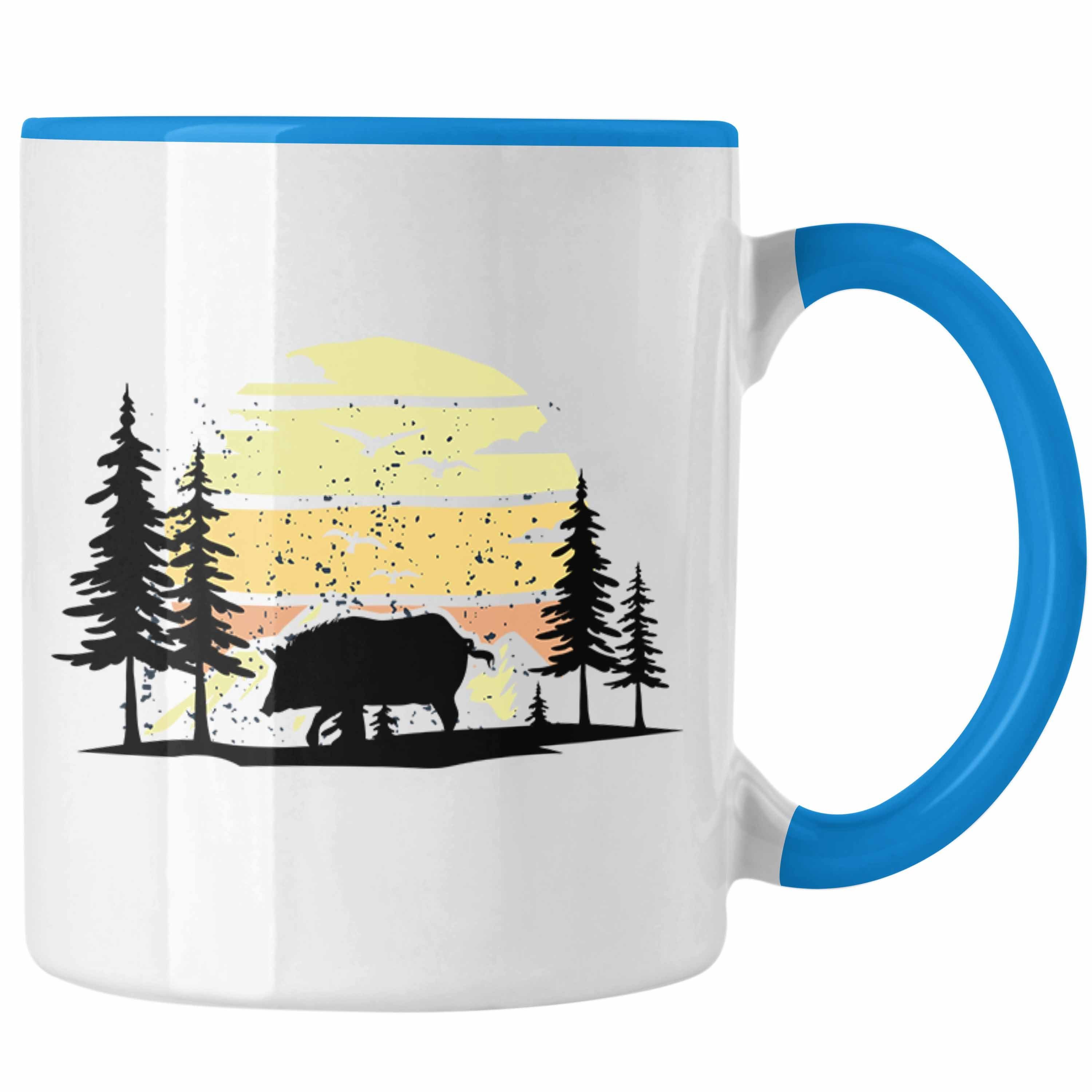 Wildschwein Tasse für Tasse Trendation Grafik - Waldarbeiter Blau Trendation Geschenk