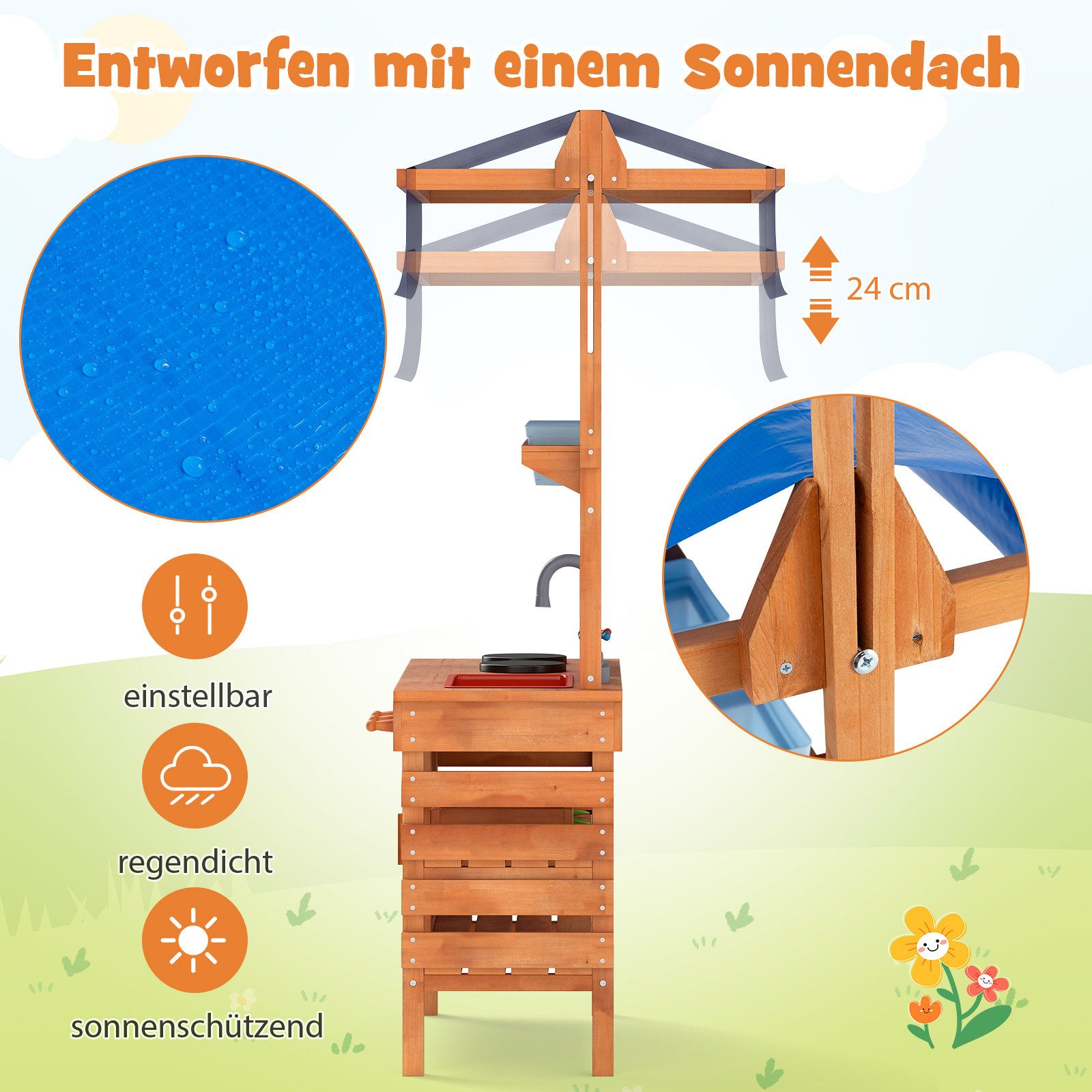 COSTWAY Outdoor-Spielküche Holz, Kinderküche Holz mit günstig online kaufen