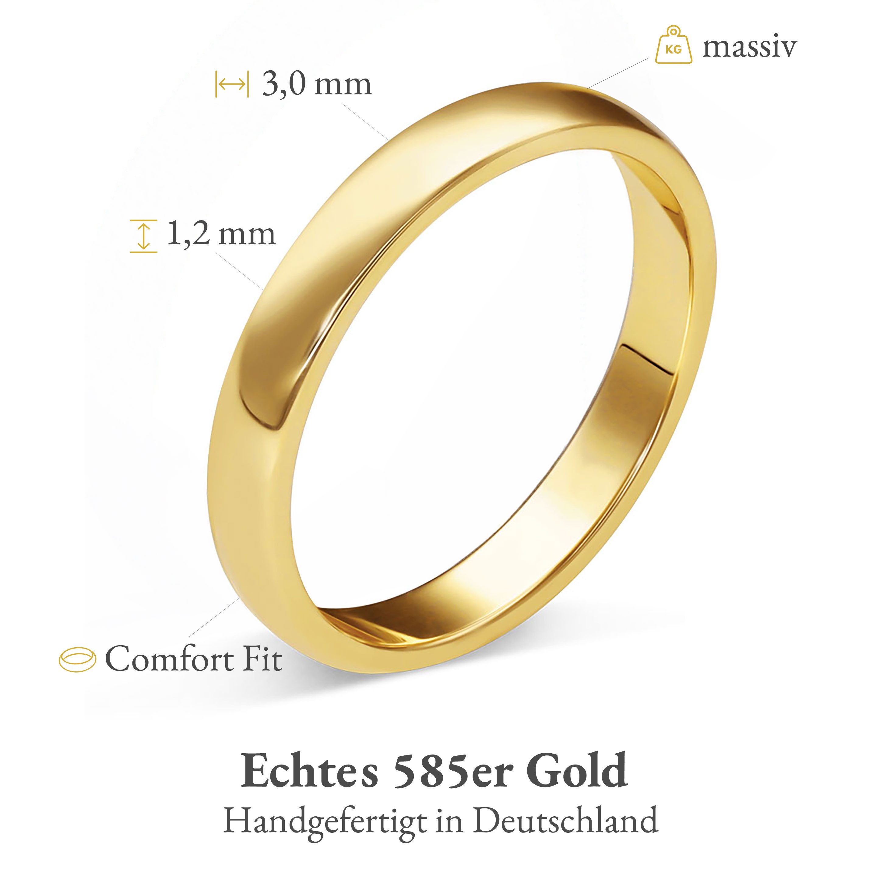 mosa & co. Trauring Klassisch 3.0 mm 585 / Gelbgold, Hochzeitsringe Verlobungsringe Partnerringe
