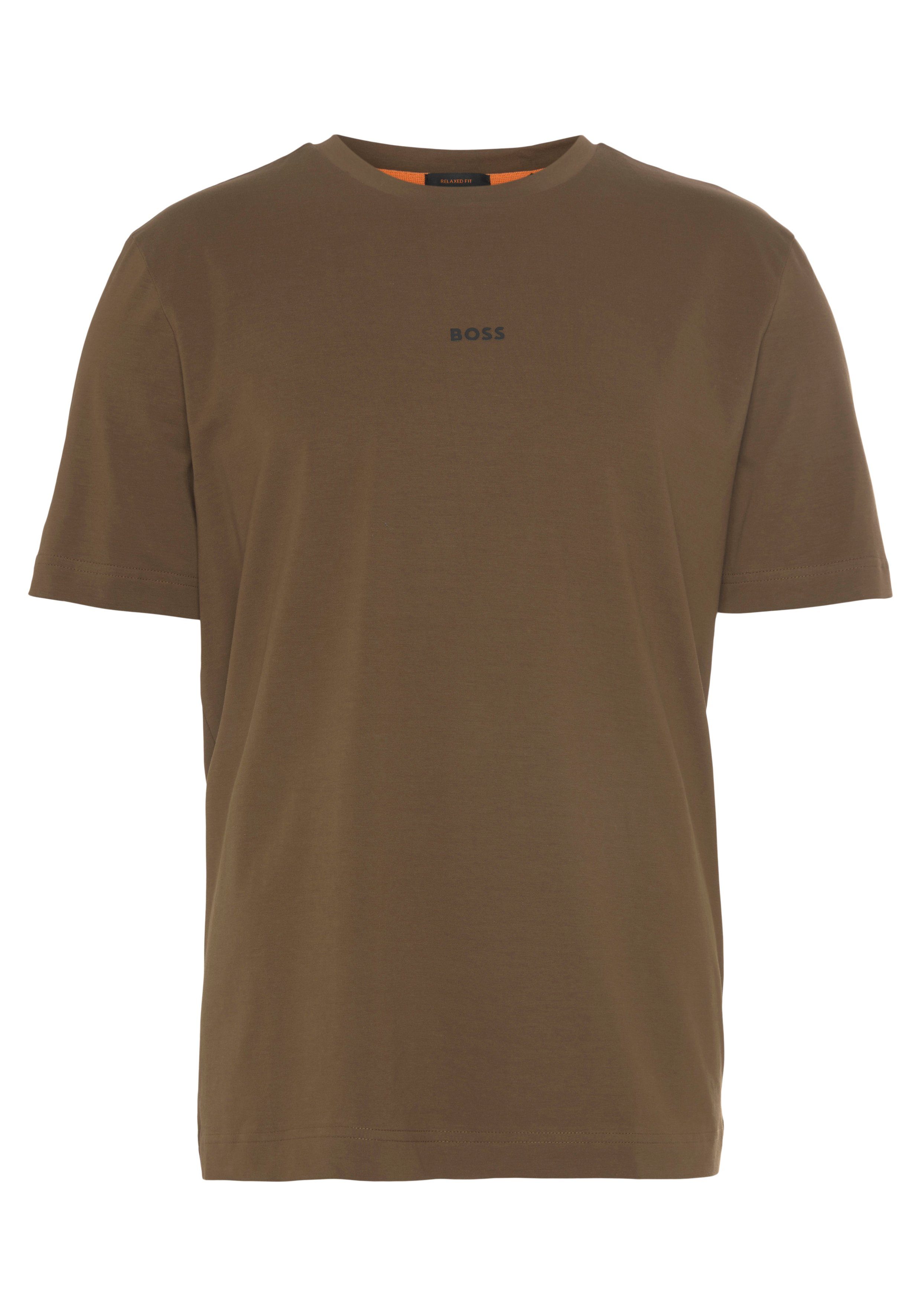 elastischen Aus der ORANGE Brust, TChup Kurzarmshirt mit BOSS einer BOSS-Logodruck auf Baumwollmischung