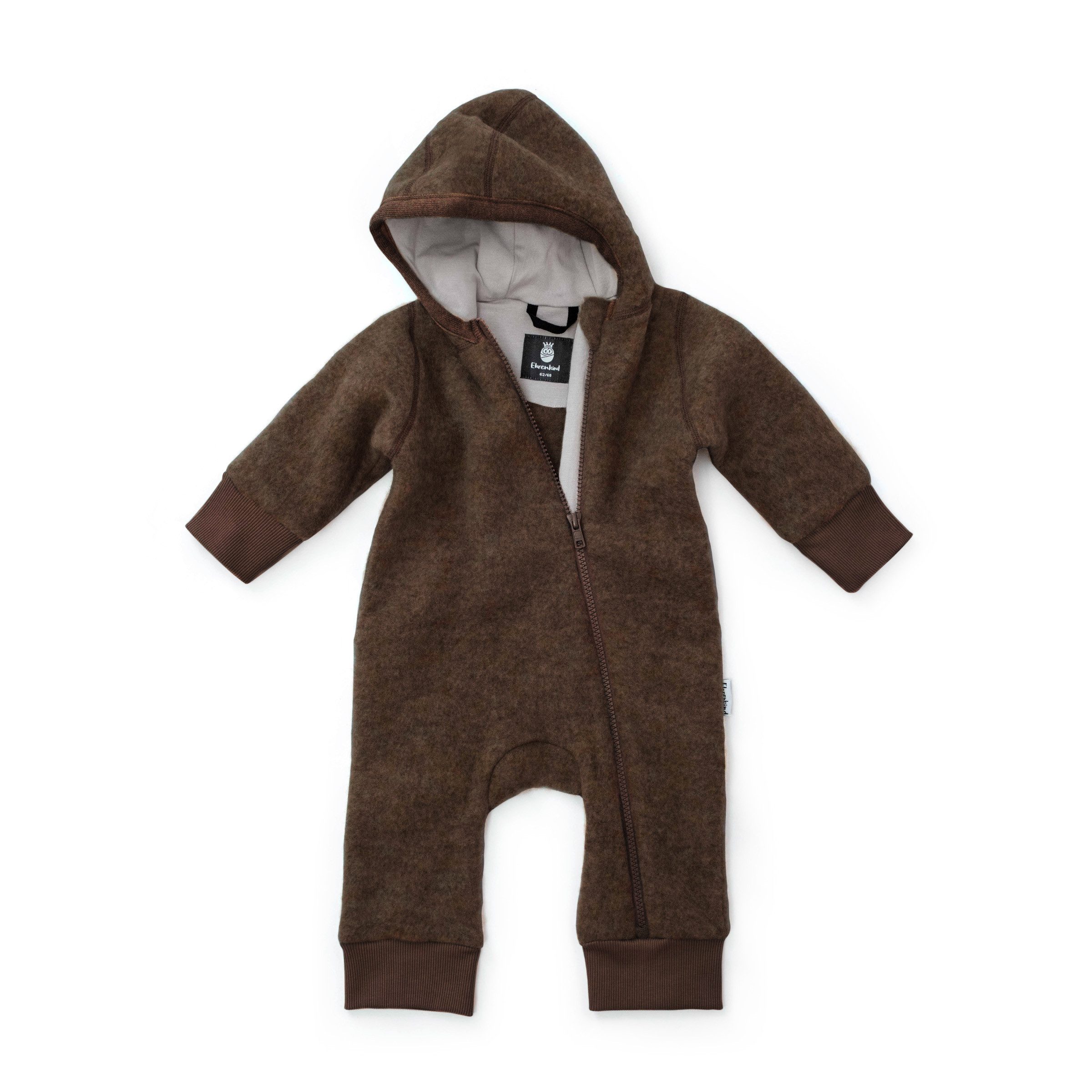 Ehrenkind Fleeceoverall mit Kapuze, Wollfleece aus feinster Merinowolle (100% Bio-Merinowolle, Atmungsaktiv & temperaturausgleichend) Wollfleece-Overall