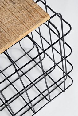 Natur24 Beistelltisch Trellis Beistelltisch 35 x 35 x 52 cm Mangoholz Stahl Schwarz Natur