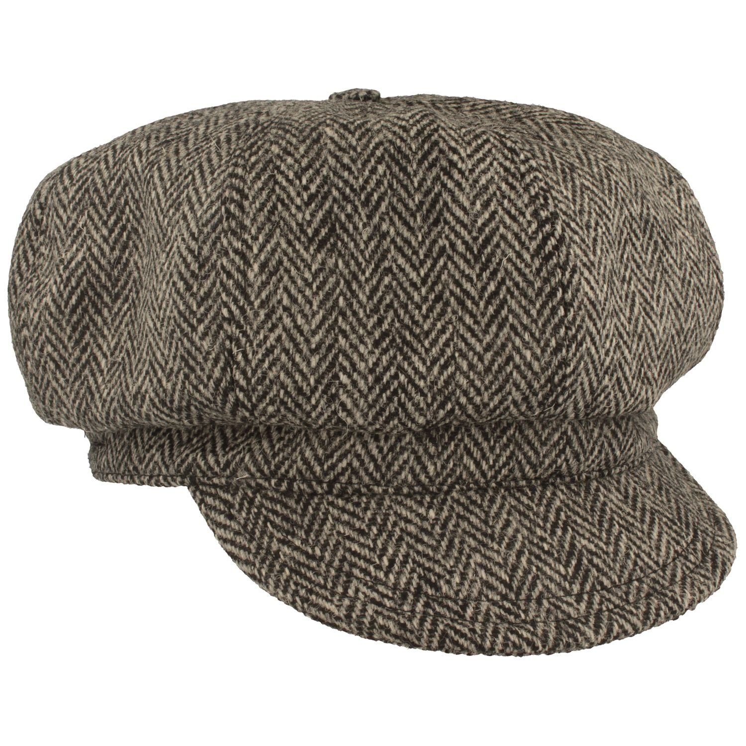 Breiter Schiebermütze Damen Harris-Tweed Ballonmütze Fischgrät / Hut-Breiter anthrazit