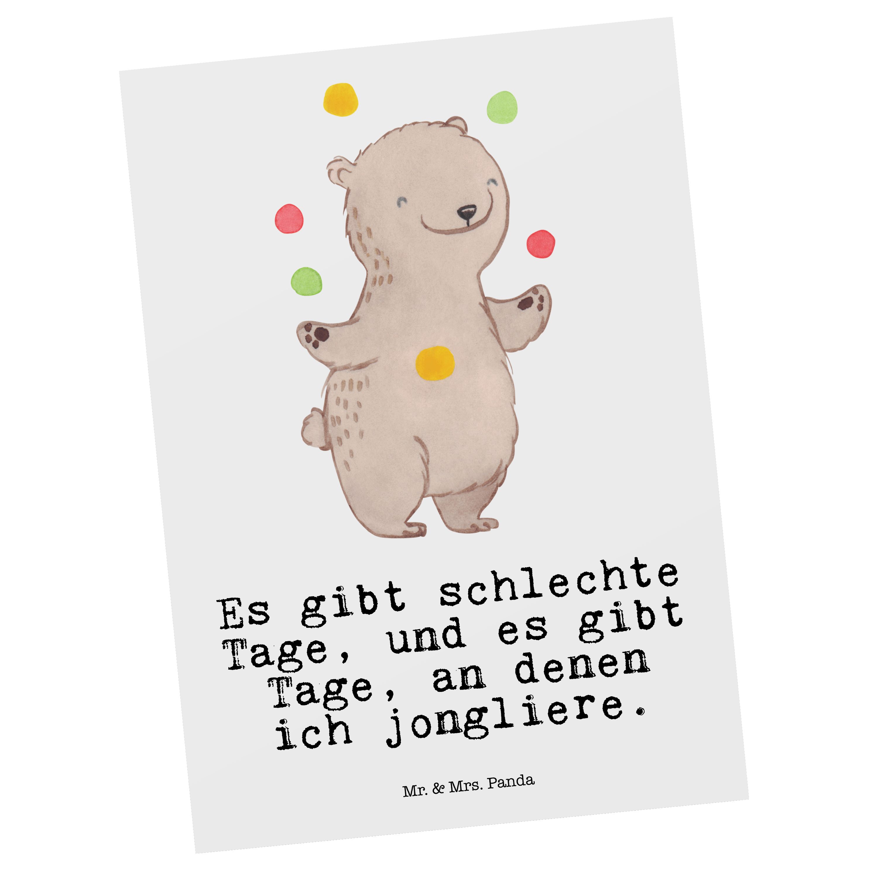 Mr. & Mrs. Panda Postkarte Bär Jonglieren Tage - Weiß - Geschenk, Geburtstagskarte, Artistik, Jo