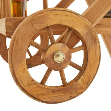 CARO-Möbel Servierwagen PULAU, Servierwagen aus Teak Holz auf Rollen mit zwei Ablageflächen und Flasc