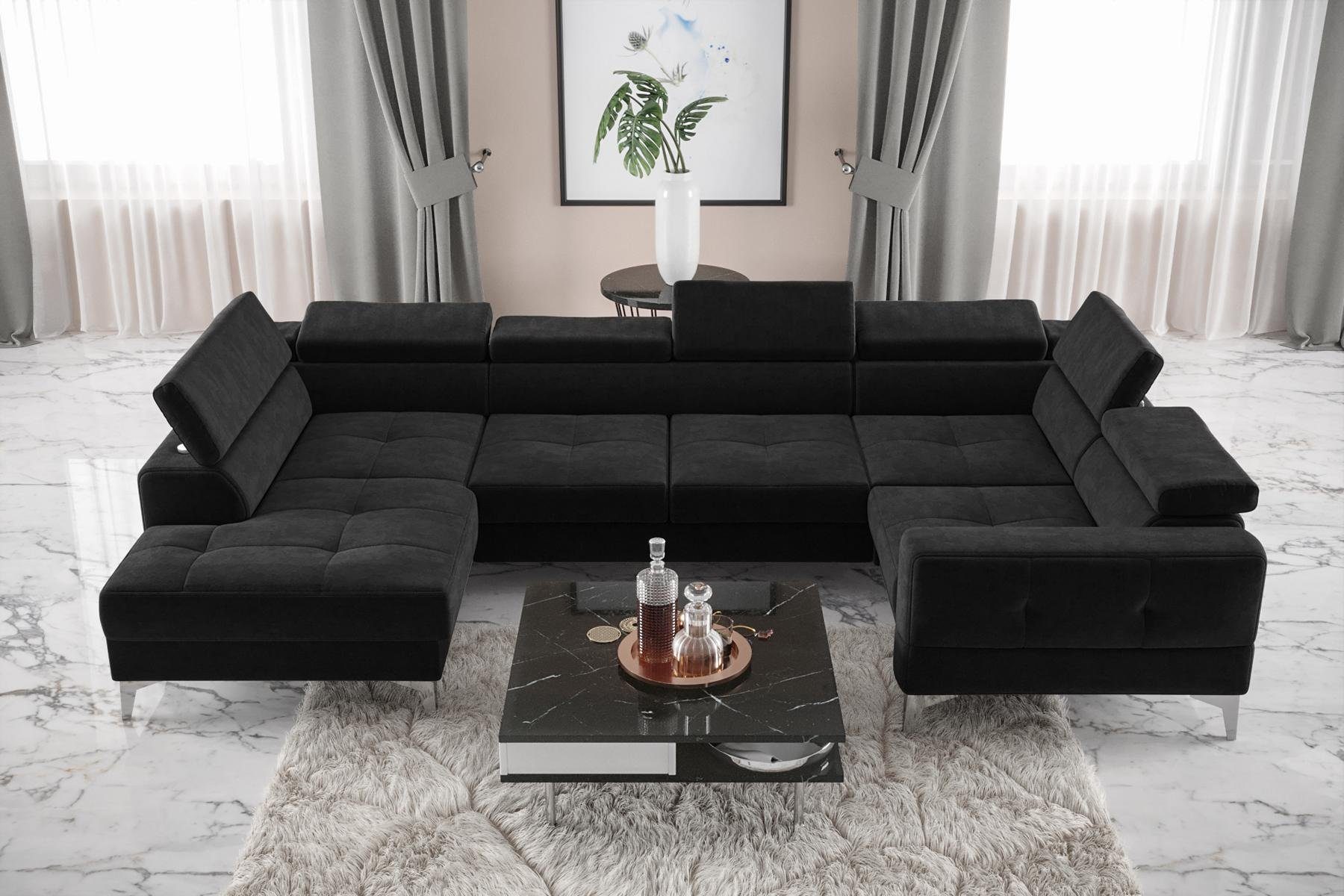 JVmoebel Ecksofa Modern Luxus Automatik Ecksofa Stoff U-Form Couch Textil, Made in Europe Schwarz