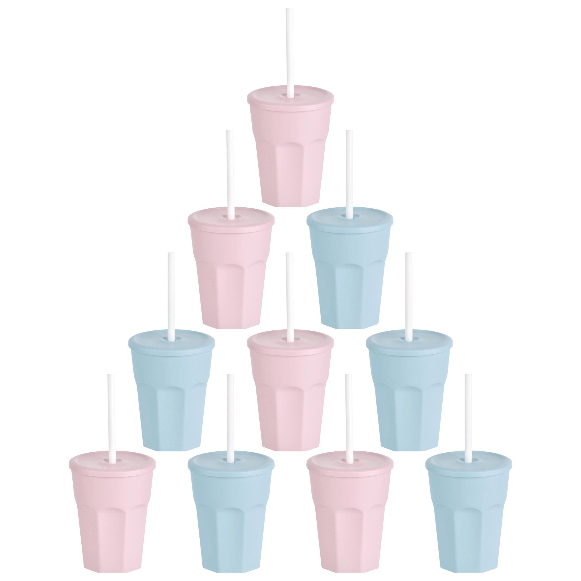 Engelland Becher Wiederverwendbare Plastikbecher mit Deckel und Strohhalm, 0,25 Liter, 10-tlg., Kunststoff, BPA-frei, spülmaschinengeeignet, lebensmittelecht, Temperaturbeständig