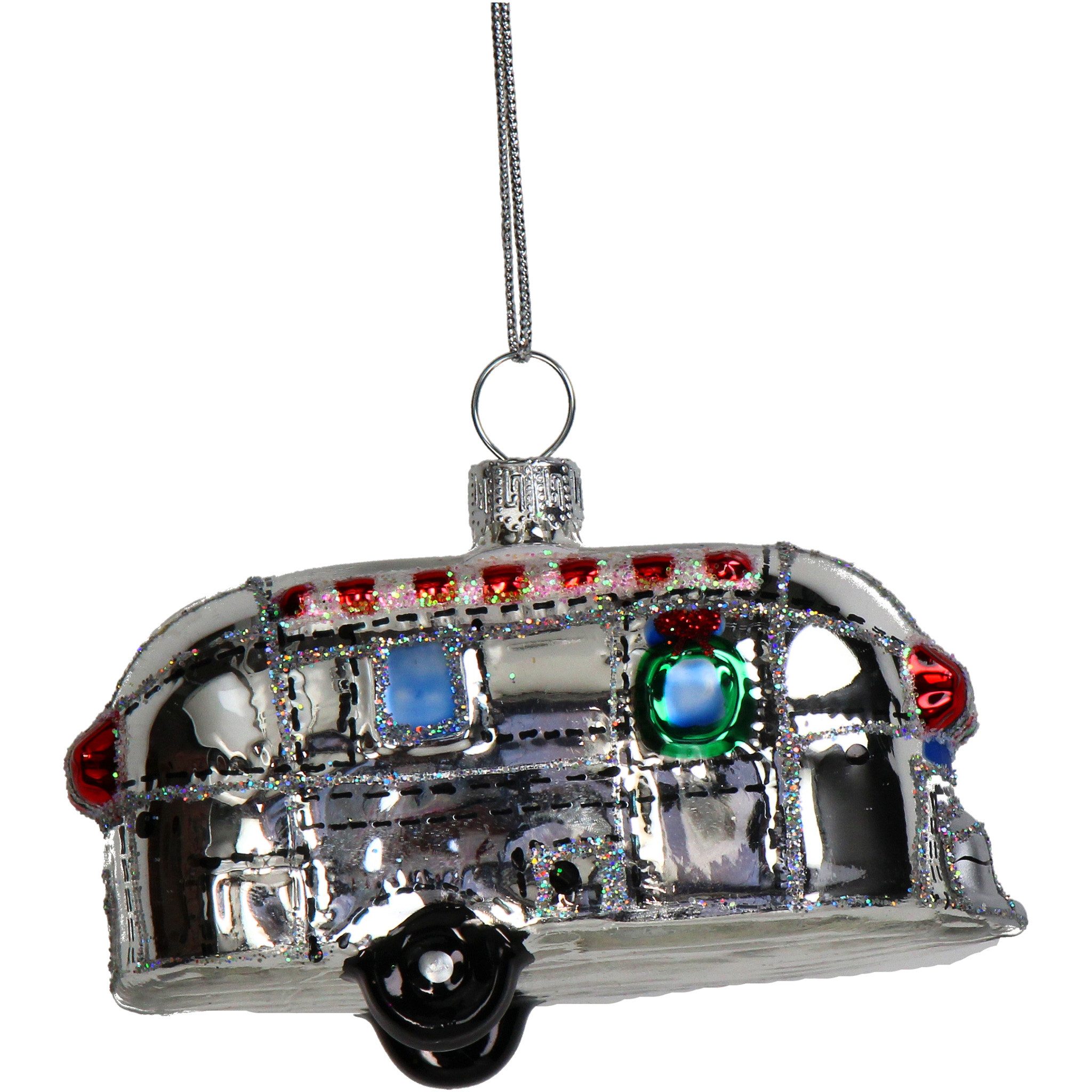 HD Collection Christbaumschmuck, Christbaumschmuck 8,8cm Glas Wohnwagen Figur Silber / Grau