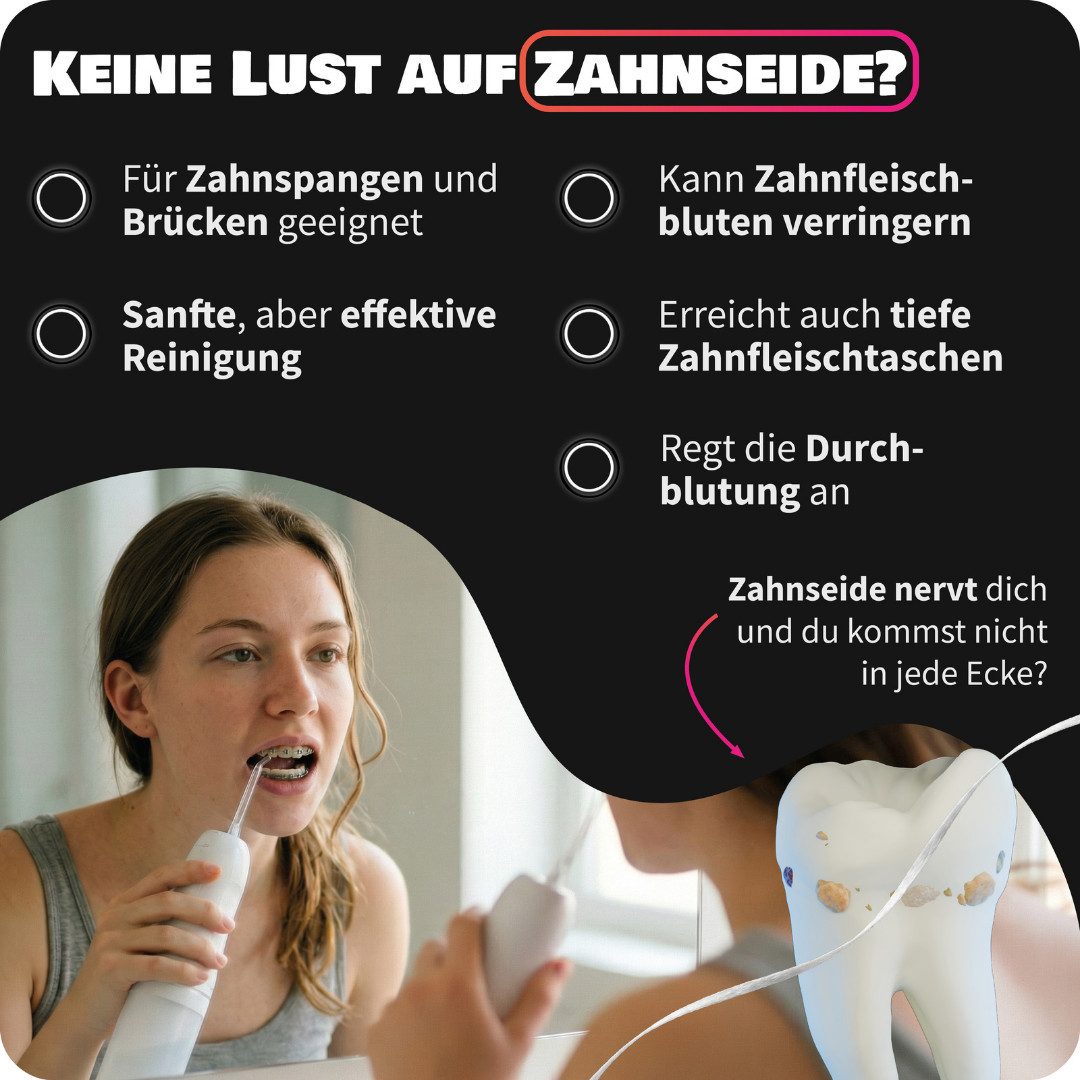 Zahnheld Munddusche Elektrische Zahndusche Aquadent für Zahnzwischenräume, Zahnpflege, Water Flosser, mit abnehmbaren Wassertank 170ml, weiß