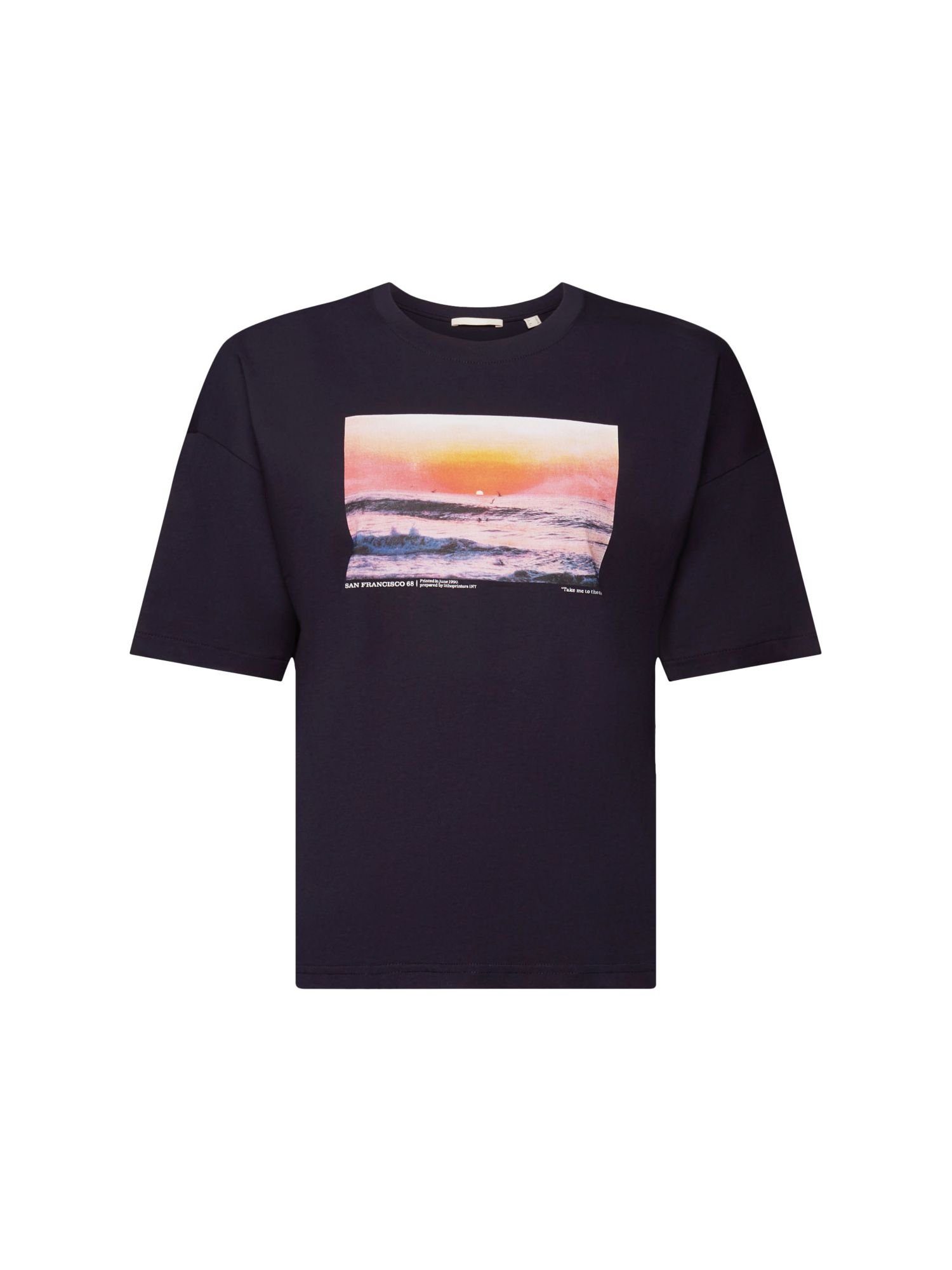 edc by Esprit T-Shirt Bedrucktes Baumwoll-T-Shirt (1-tlg) NAVY