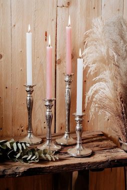 MichaelNoll Kerzenständer 4er Set Kerzenständer Silber Deko Stabkerzen - H 16, 21, 26 und 30 cm