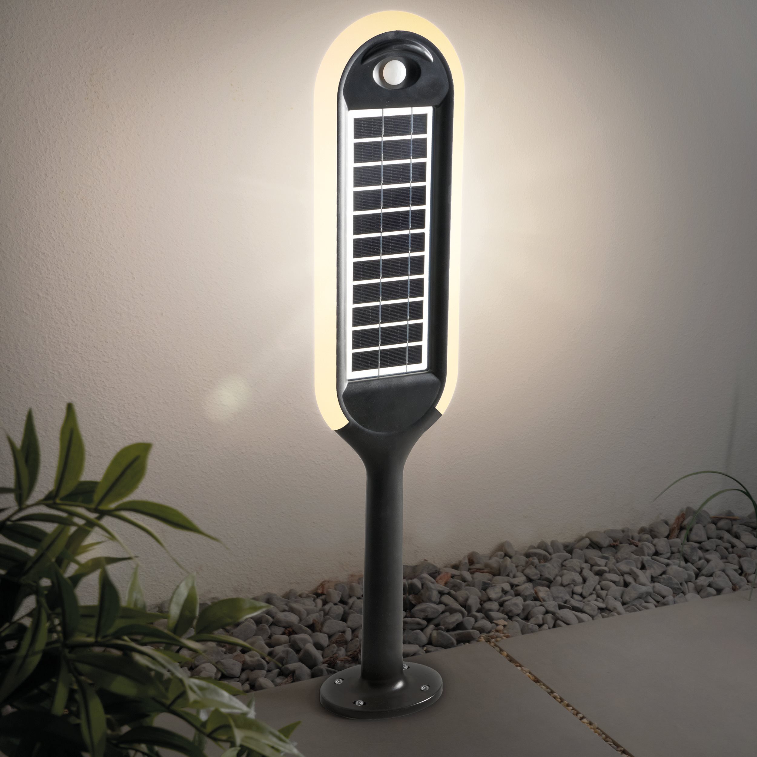 esotec LED Solarleuchte PIR Standleuchte beidseitiges Solarmodul H70cm 98LEDs 3000K 102272, LED fest integriert