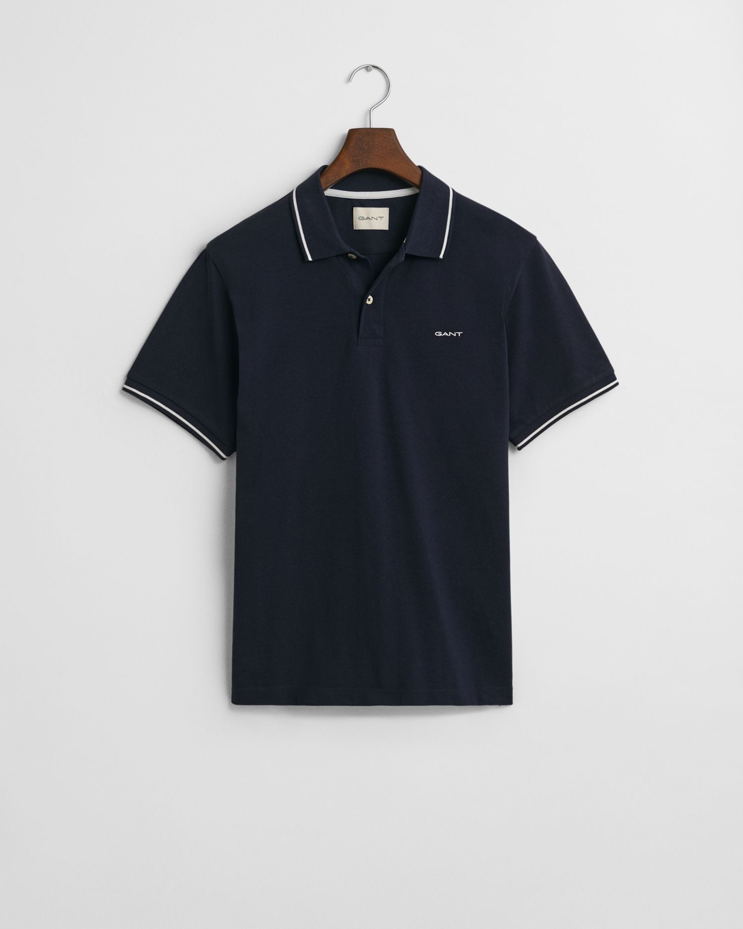Gant Tipping Piqué Poloshirt Navy - Größe M günstig online kaufen