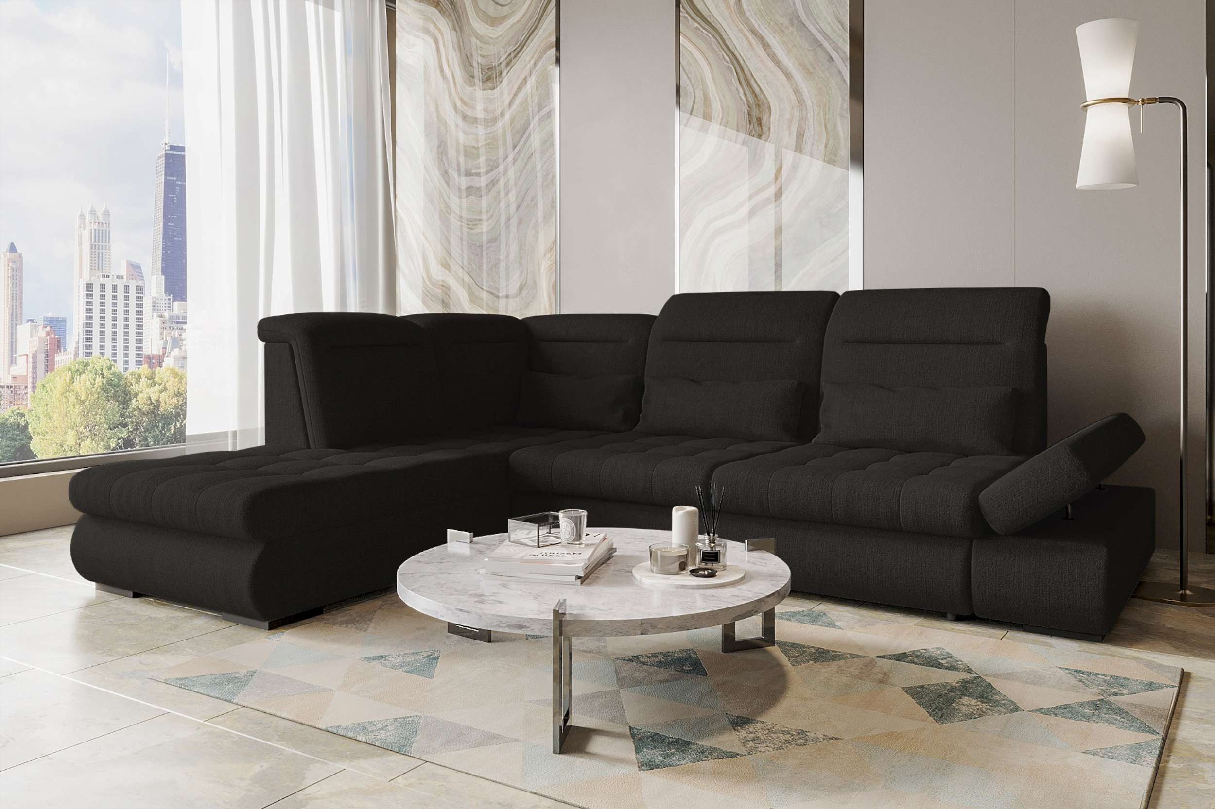 99rooms Ecksofa Toscana, Sofa L-Form, Eckcouch, Bettfunktion, Rundumbezug aus gepolstertem Velours VOGUE