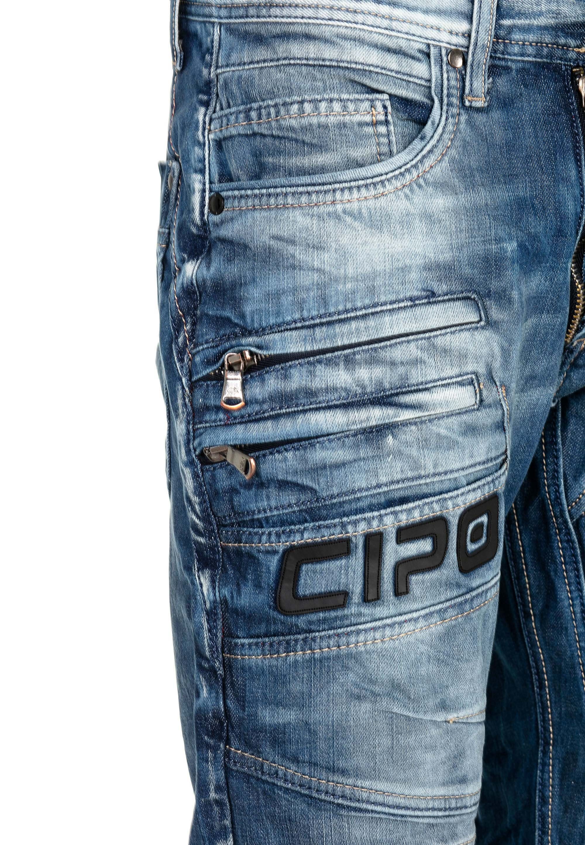 Cipo & Baxx dekorativer mit hellblau Slim-fit-Jeans Reißverschluss