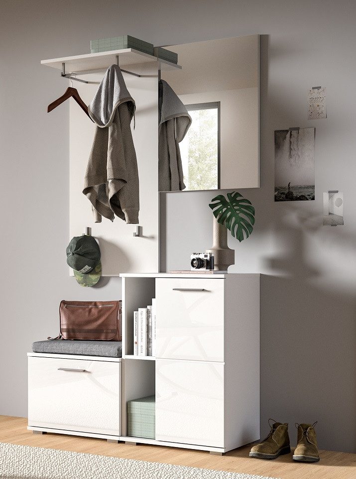 xonox.home Шкафы-Set Шкафы-Set Prego, weiß Hochglanz, 4-teilig, ohne Sitzkissen, (4-St)