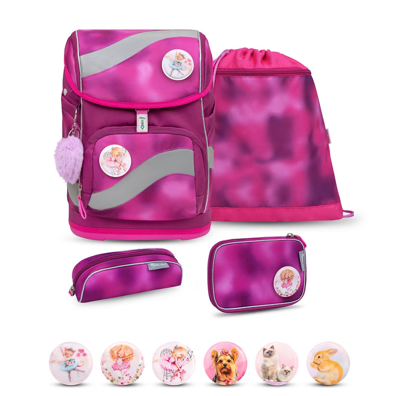 Belmil Rucksack Rucksack Smarty ergonomisches Schulranzen Set 5-t. Shiny Pink Tasche