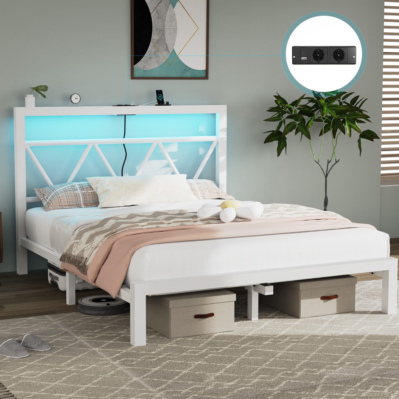 oyajia Metallbett Bettgestell mit LED-Beleuchtung, 90x200/140x200/160x200cm günstig online kaufen