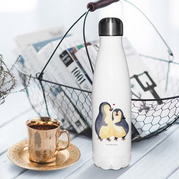Mr. & Mrs. Panda Thermoflasche Pinguin umarmen - Weiß - Geschenk, Trinkflasche, Edelstahl, Thermos, Doppelwandig