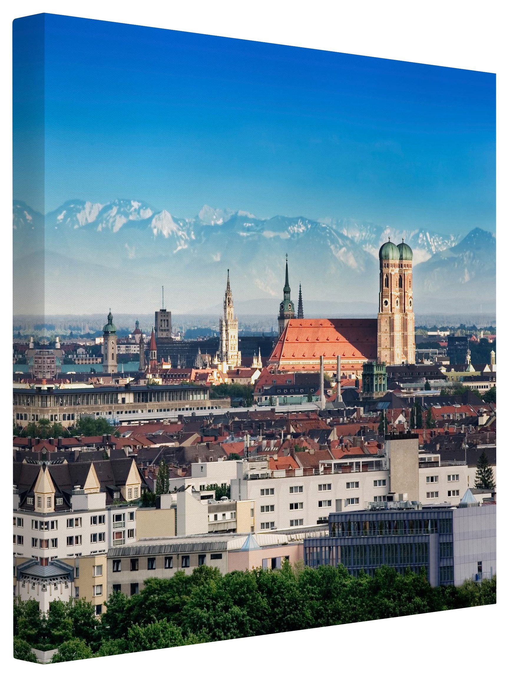 Leinwandbild Skyline Modern Stadt München blau Bild auf Leinwand Groß XXL