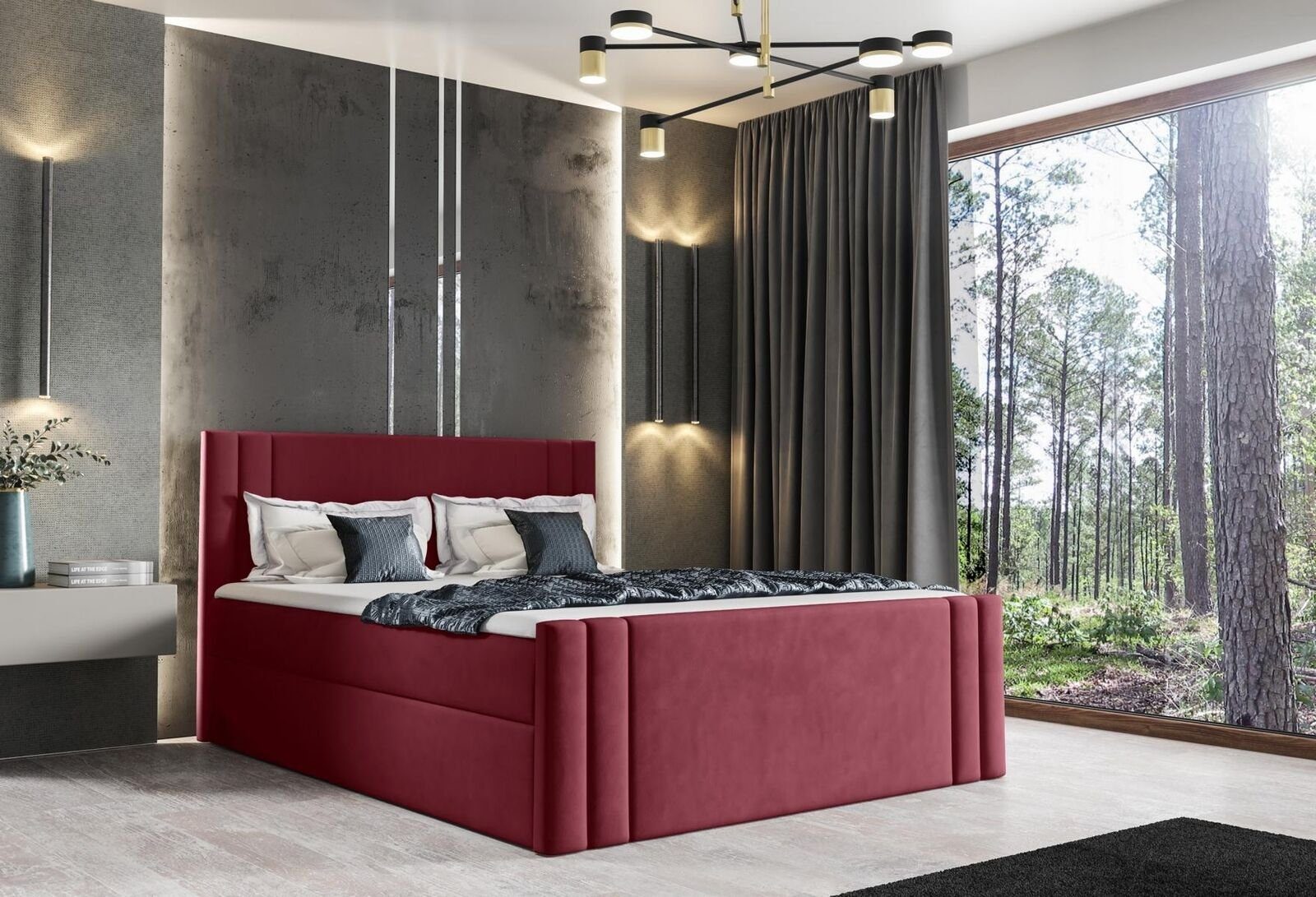 Hotel Design JVmoebel Bett Bett, Doppel Betten Luxus Schlafzimmer Polster 180x200 Rot
