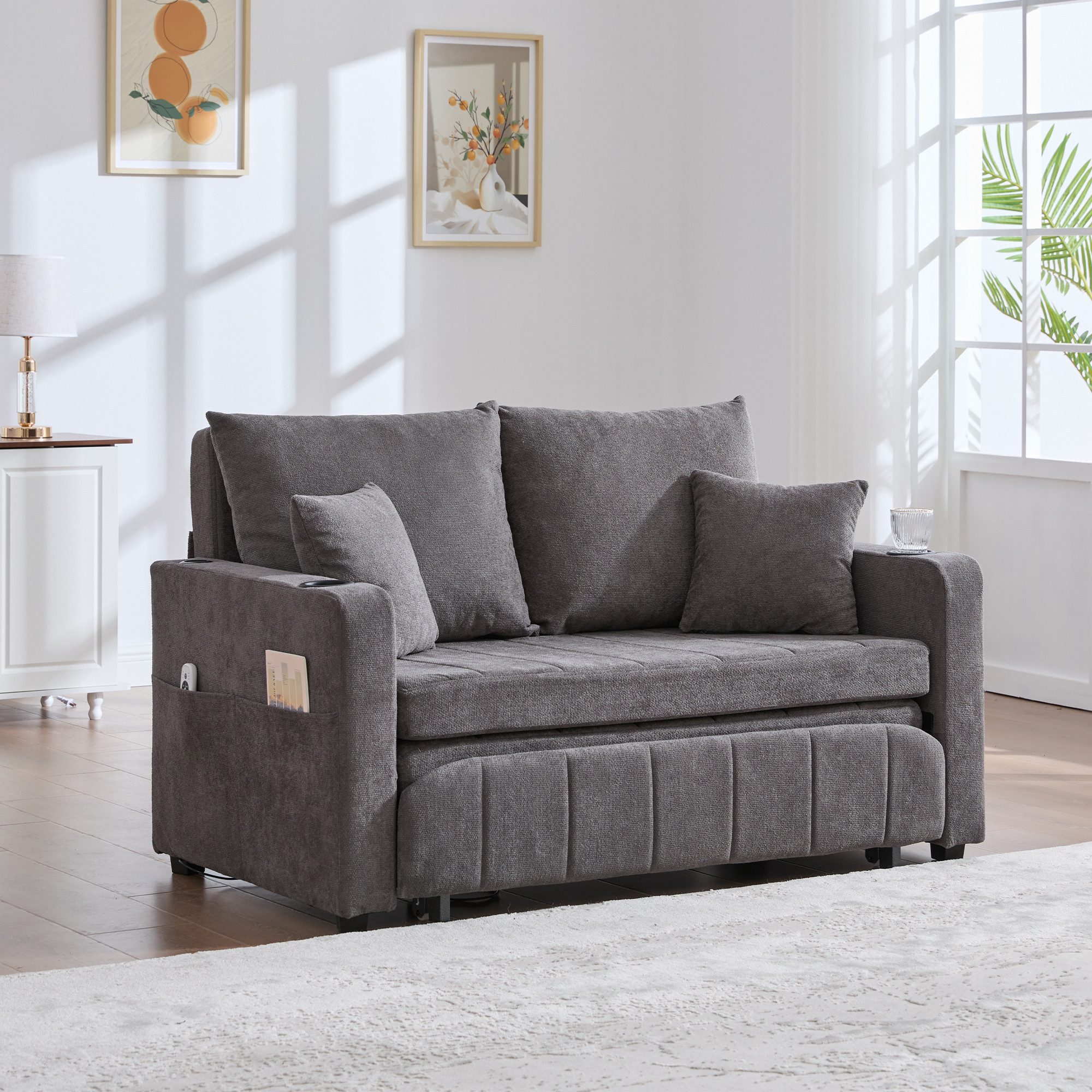 Odikalo 2-Sitzer Schlafsofa Doppelsofa Lounge Sessel Kissen Verstellbar USB günstig online kaufen