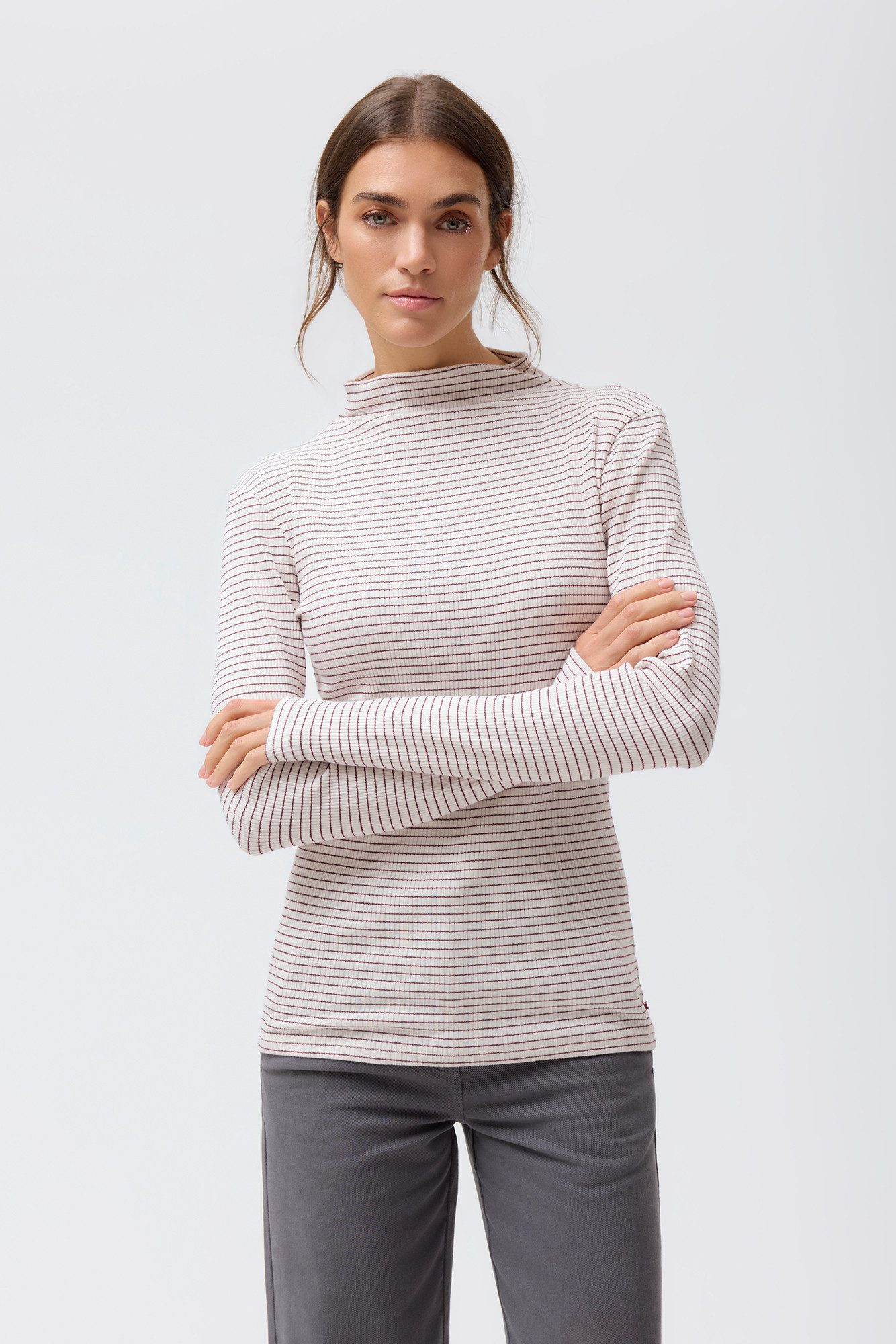 People Wear Organic Rundhalsshirt rosa geringelt GOTS zertifiziert
