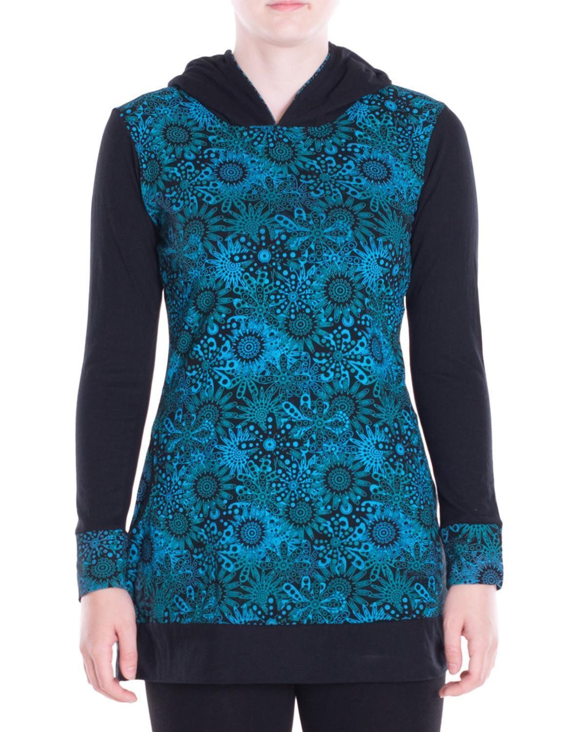 Vishes Sweater Bedruckter Hoodie Pullover Tunika mit Kapuze und Taschen Alternative Bekleidung, Ethno, Hippie, Retro Style