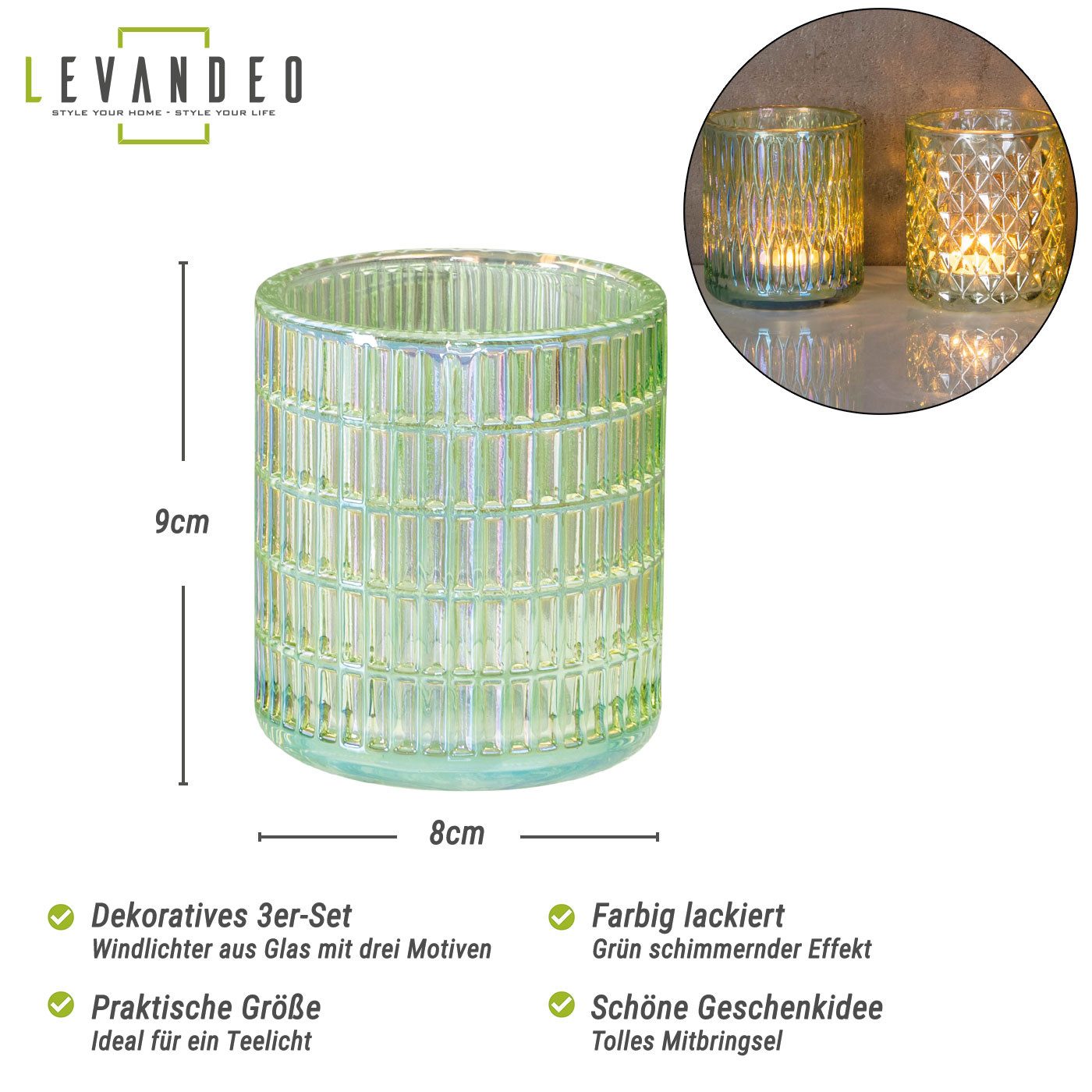 Levandeo® Teelichthalter, 3er Set Teelichthalter Grün Glas Windlicht Tischd günstig online kaufen