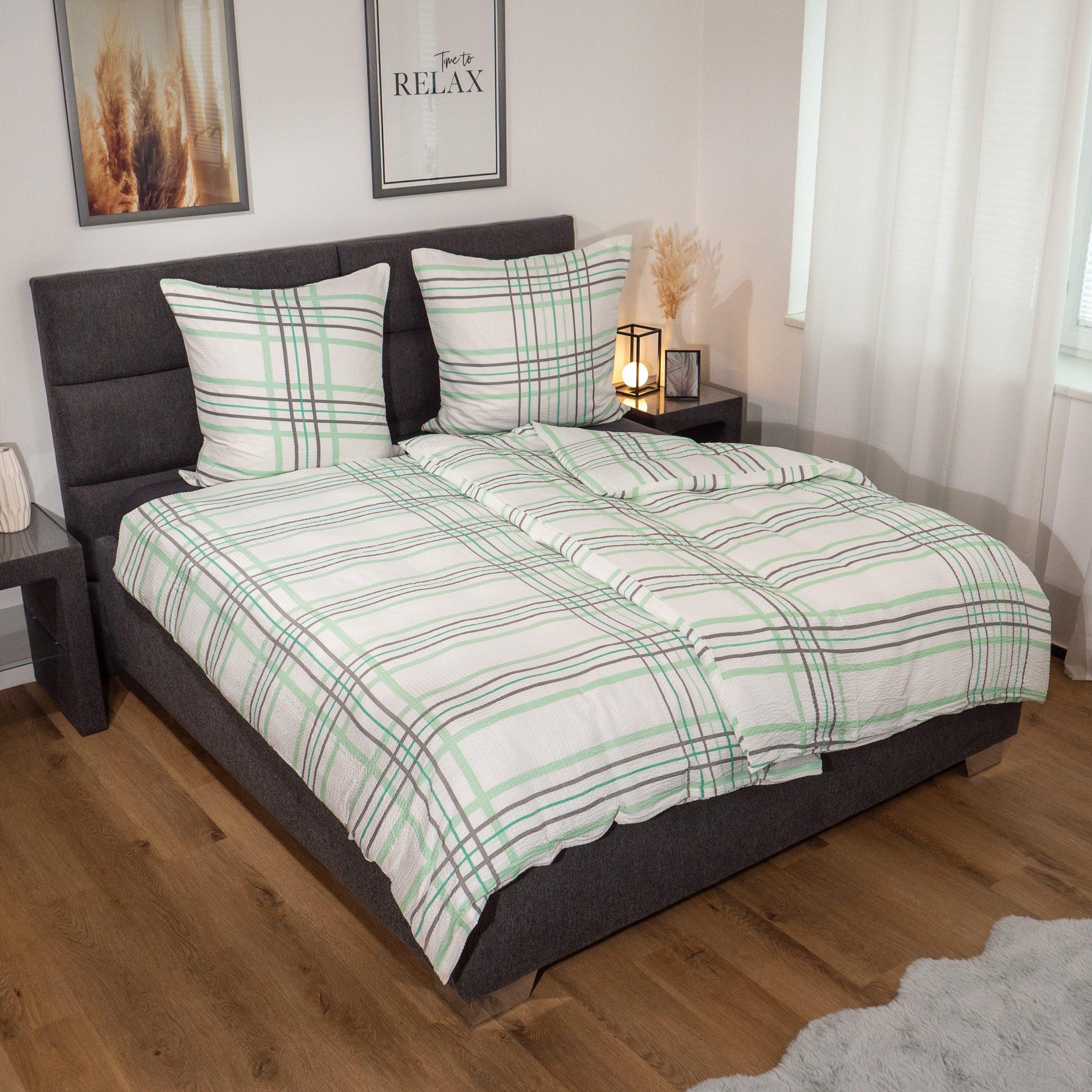 Casa Colori Bettwäsche Casa Calori, Seersucker, 2 teilig, Streifenmuster weiß mint grau – Bild 2 von 5