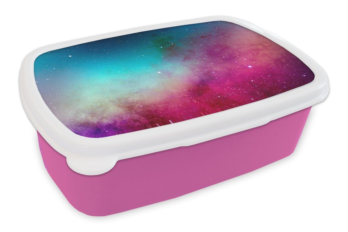 MuchoWow Lunchbox Aquarell - Sternenhimmel - Rosa - Blau, Kunststoff, (2-tlg), Brotbox für Erwachsene, Brotdose Kinder, Snackbox, Mädchen, Kunststoff
