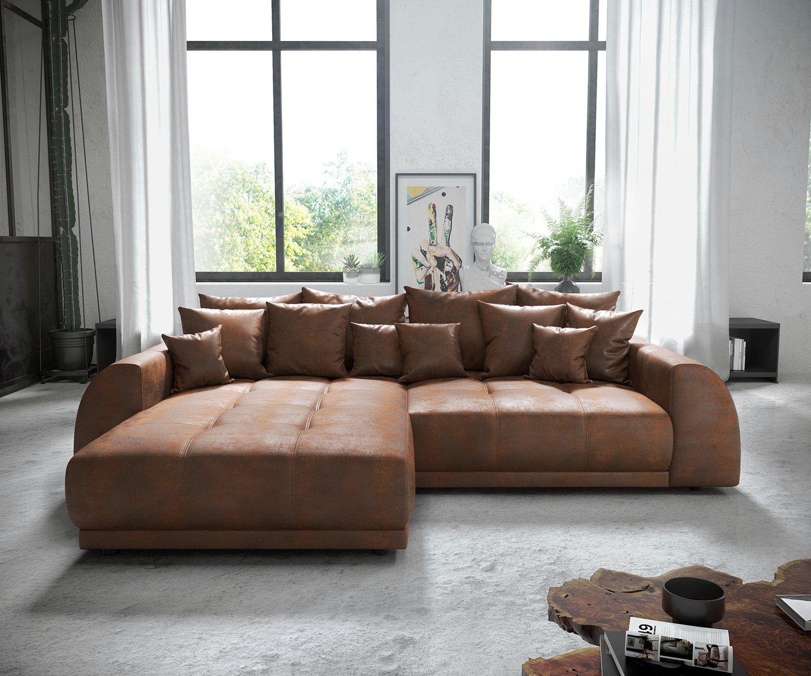 DELIFE Ecksofa Violetta, Lederimitat Braun 300 günstig online kaufen